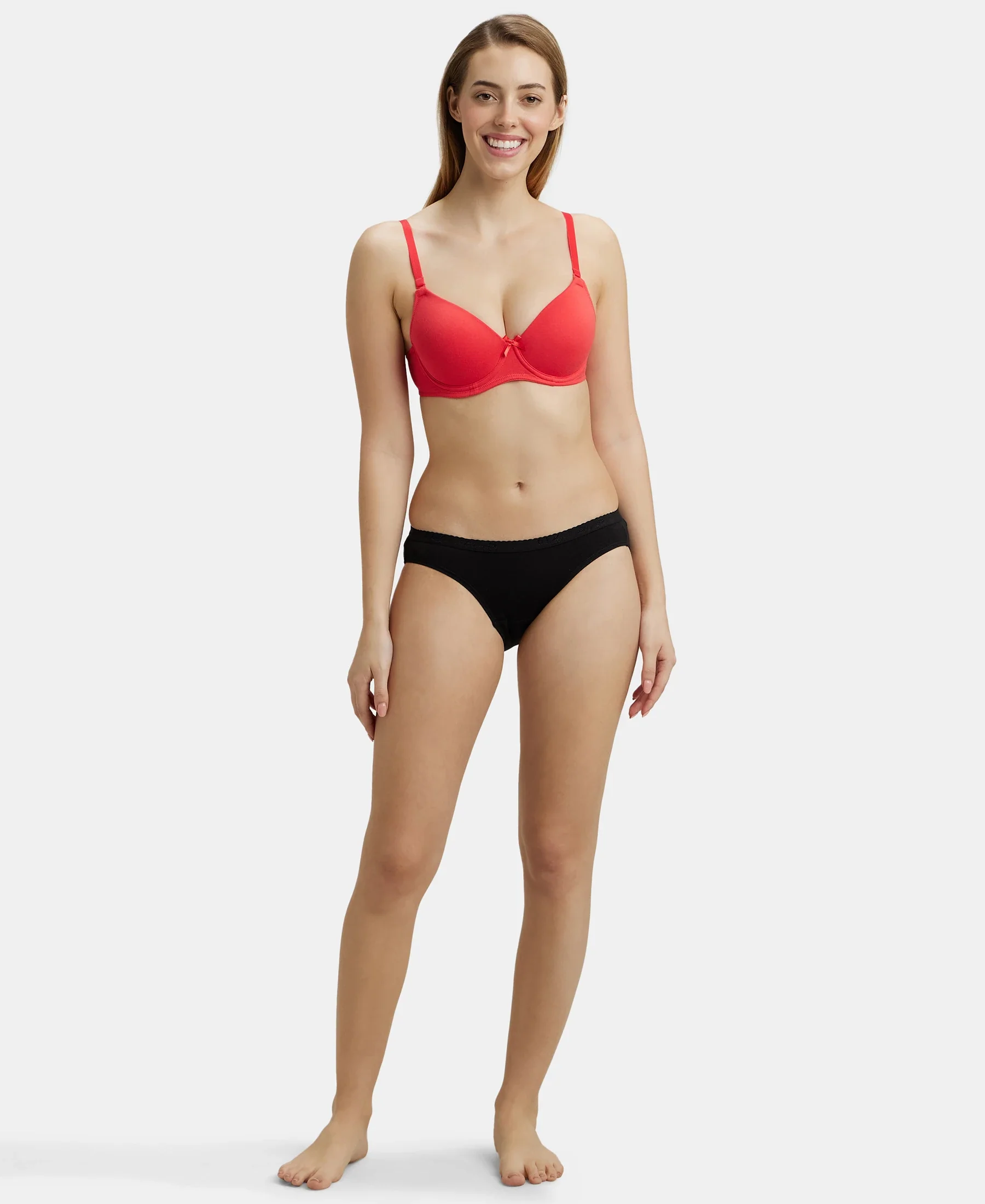 Under-Wired Padded Super Combed Cotton Elastane Stretch Medium Coverage T-Shirt Bra with Detachable Straps - Hibiscus - Image 4