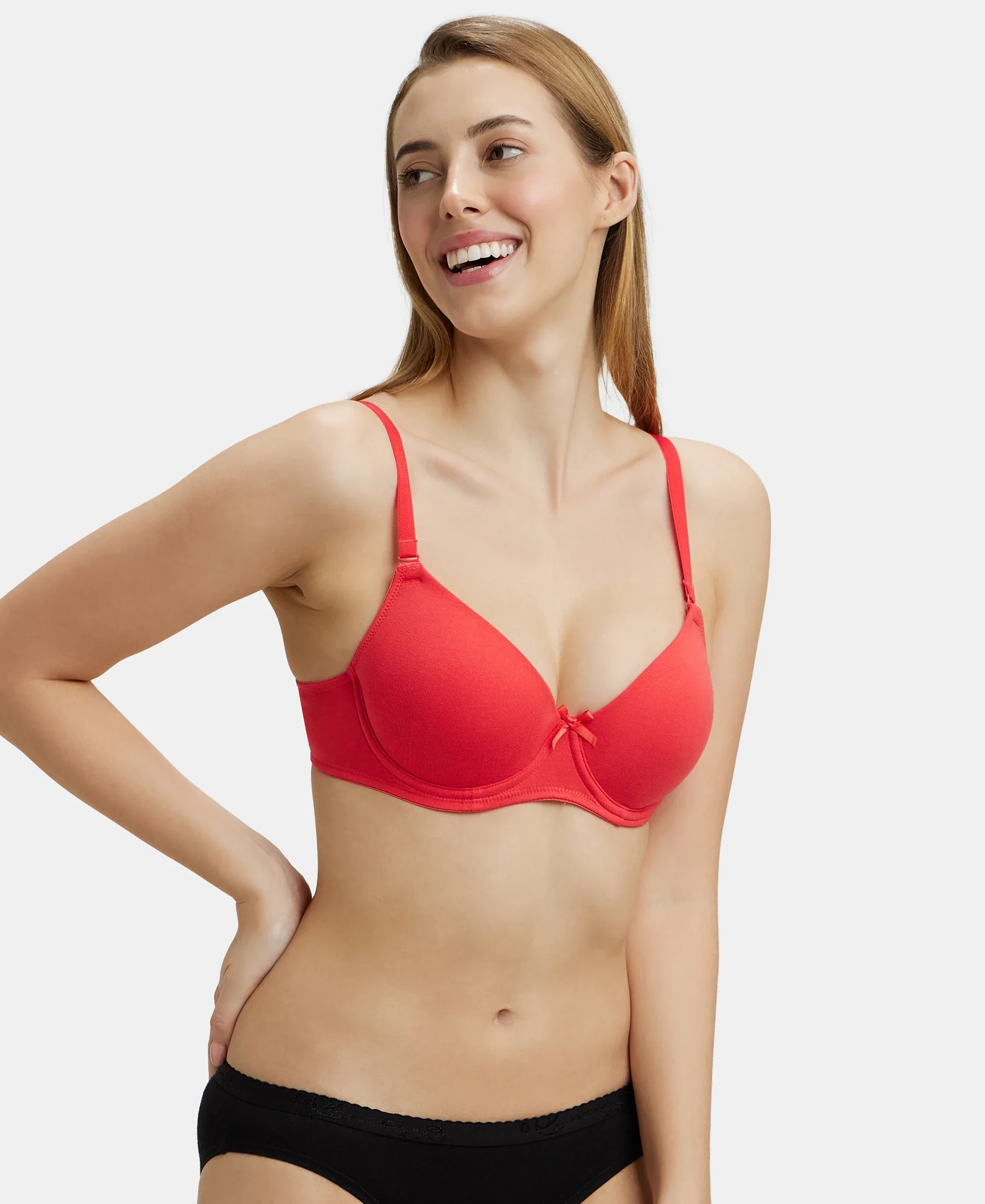 Under-Wired Padded Super Combed Cotton Elastane Stretch Medium Coverage T-Shirt Bra with Detachable Straps - Hibiscus - Image 5