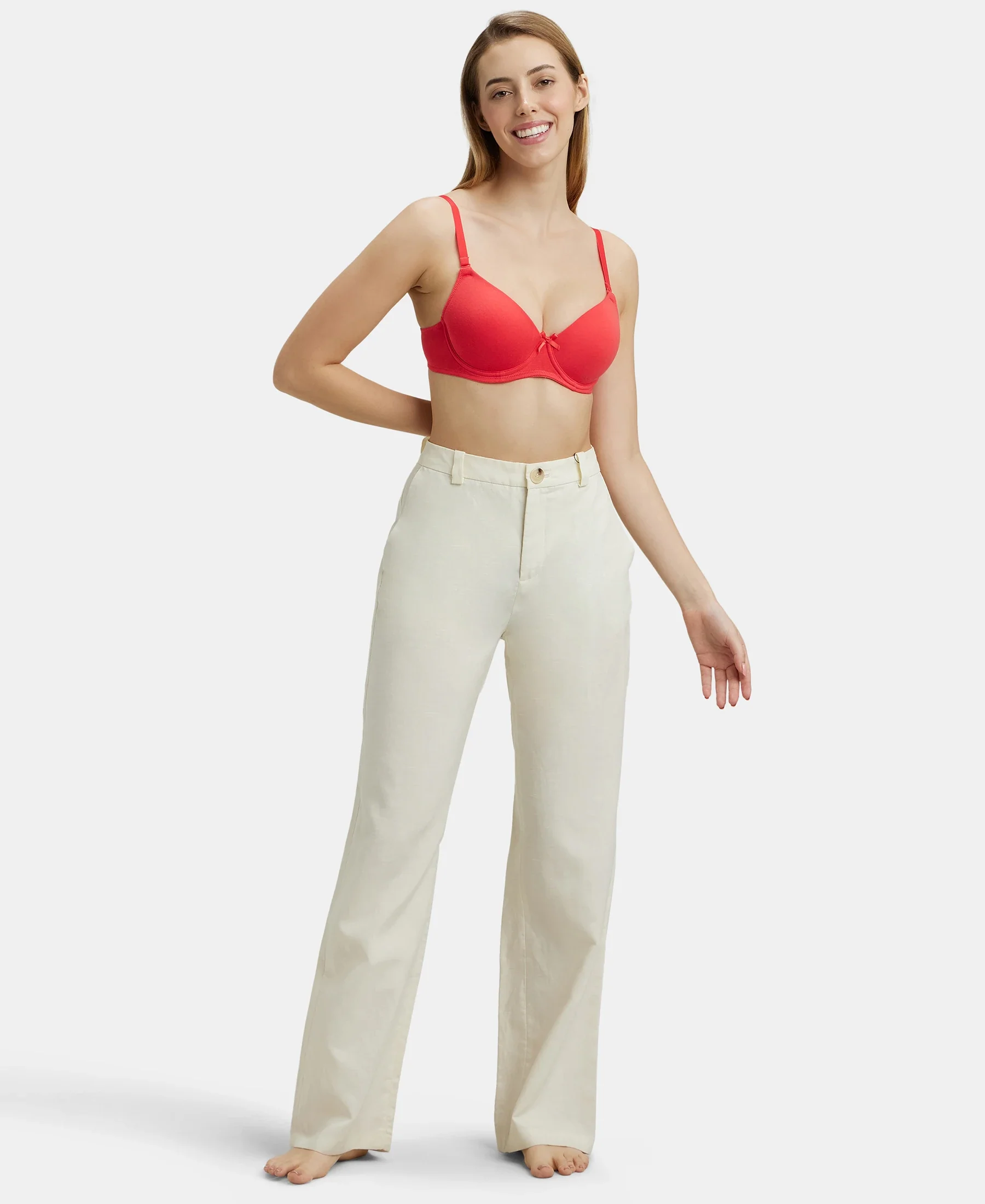 Under-Wired Padded Super Combed Cotton Elastane Stretch Medium Coverage T-Shirt Bra with Detachable Straps - Hibiscus - Image 6