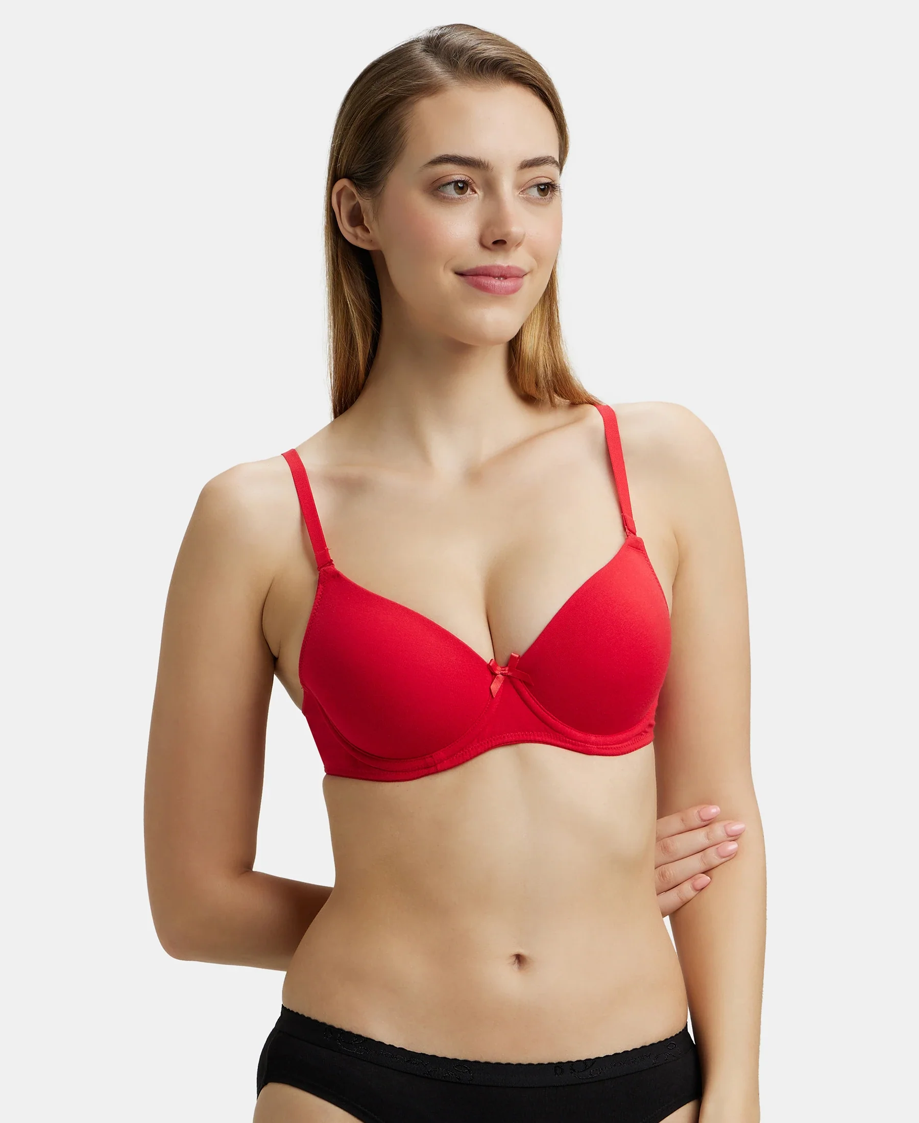 Under-Wired Padded Super Combed Cotton Elastane Stretch Medium Coverage T-Shirt Bra with Detachable Straps - Sangria Red - Image 5