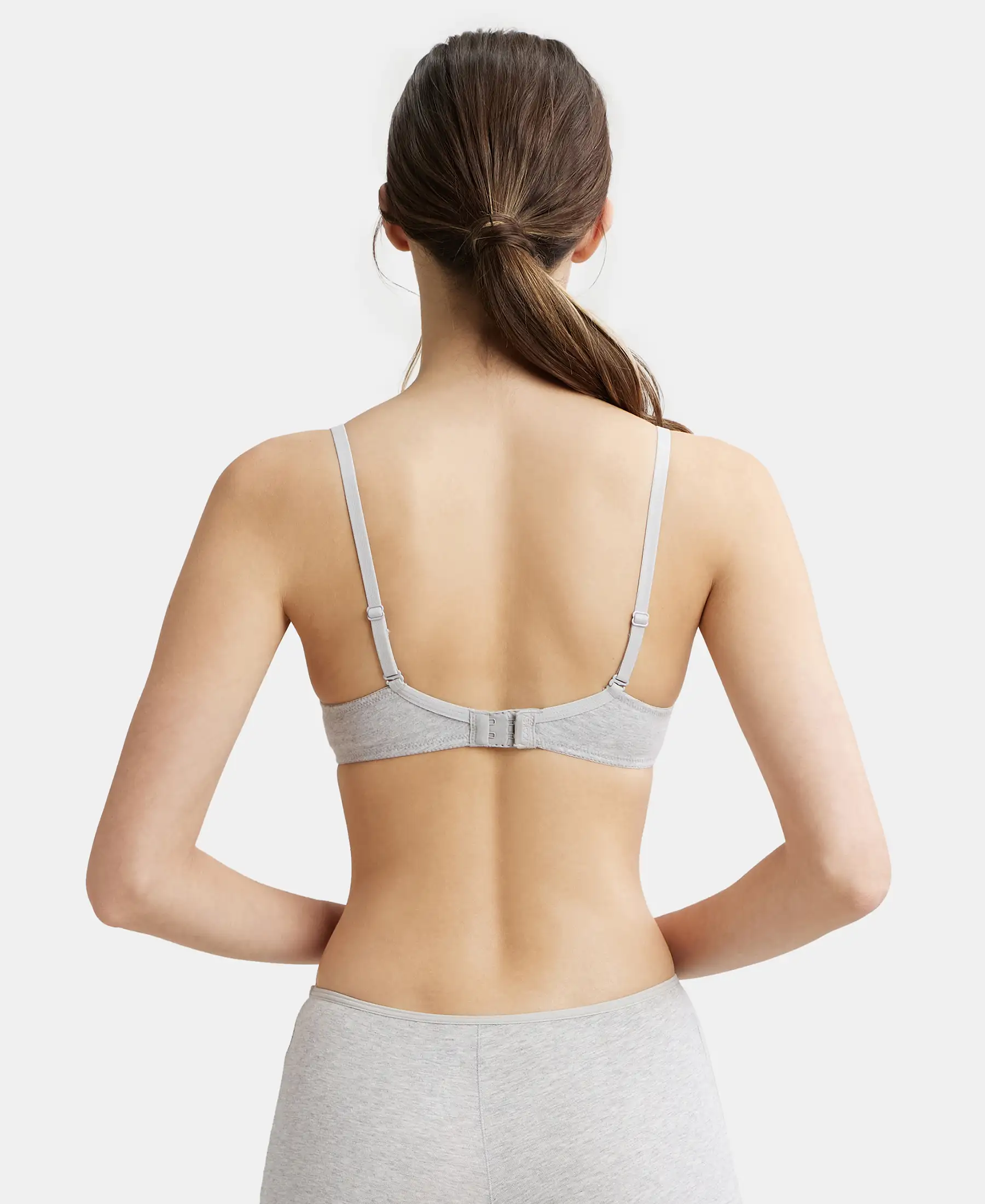 Under-Wired Padded Super Combed Cotton Elastane Stretch Medium Coverage T-Shirt Bra with Detachable Straps - Steel Grey Melange - Image 3