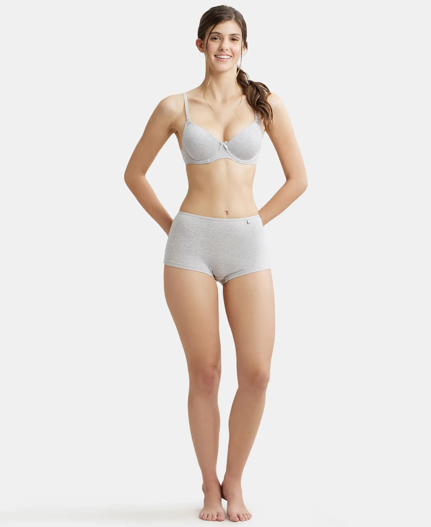 Under-Wired Padded Super Combed Cotton Elastane Stretch Medium Coverage T-Shirt Bra with Detachable Straps - Steel Grey Melange - Image 4