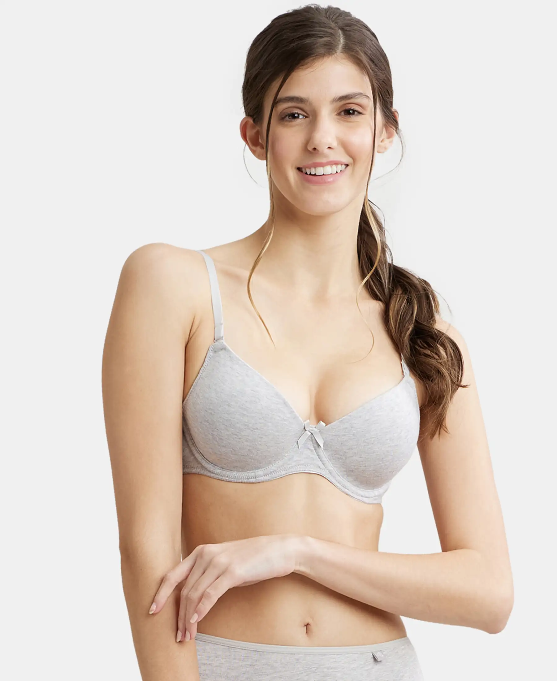 Under-Wired Padded Super Combed Cotton Elastane Stretch Medium Coverage T-Shirt Bra with Detachable Straps - Steel Grey Melange - Image 5