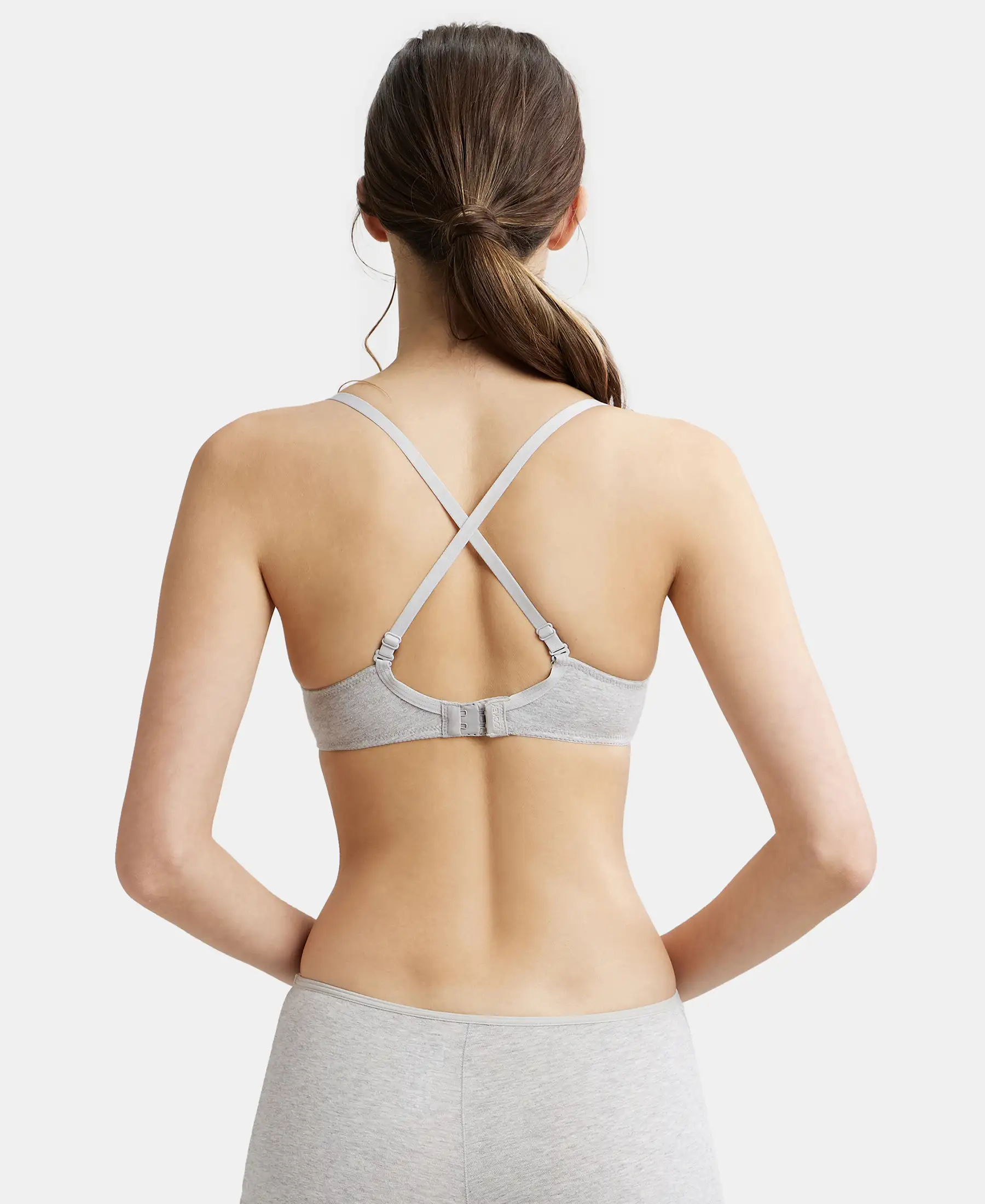 Under-Wired Padded Super Combed Cotton Elastane Stretch Medium Coverage T-Shirt Bra with Detachable Straps - Steel Grey Melange - Image 7