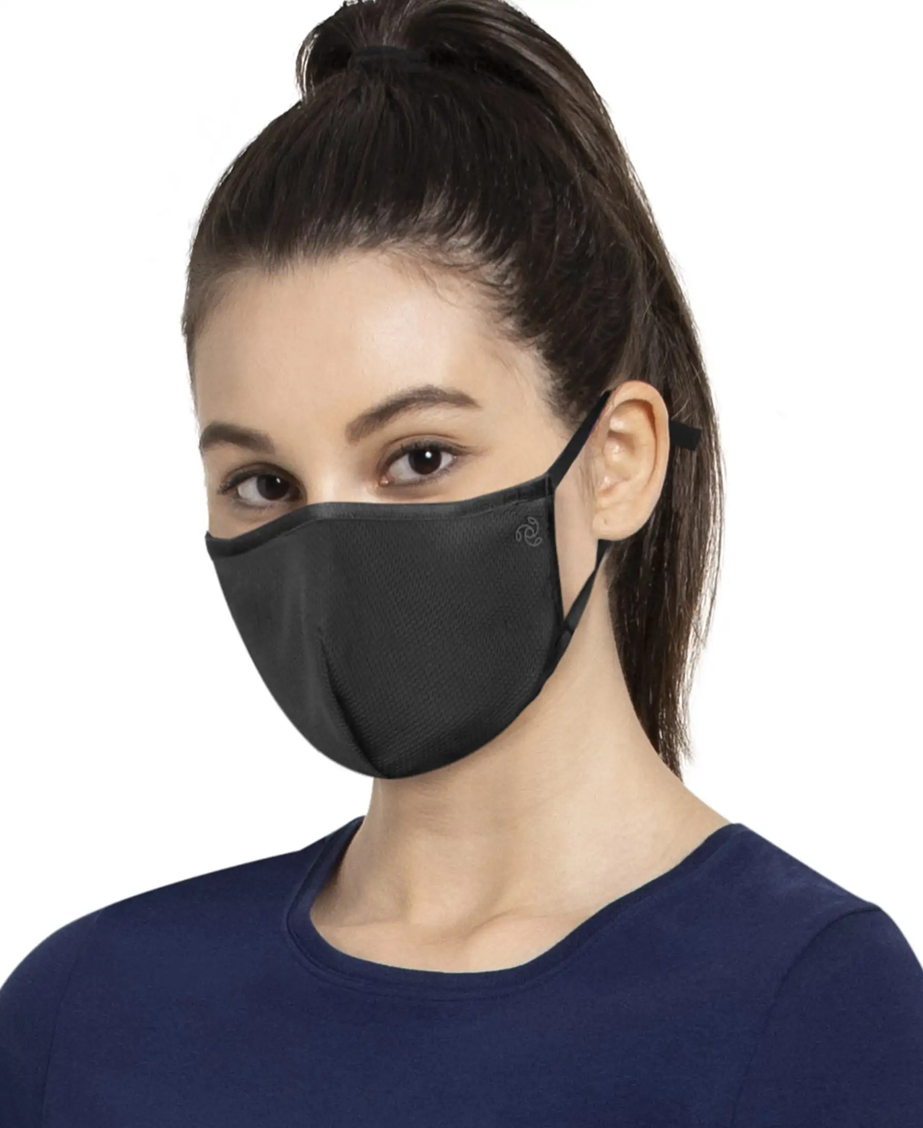 Unisex Polyester Mesh and Super Combed Cotton Woven Face Mask with Adjustable Nose-clip and Soft Elastic Ear Loops - Black (Pack of 2) - Image 3