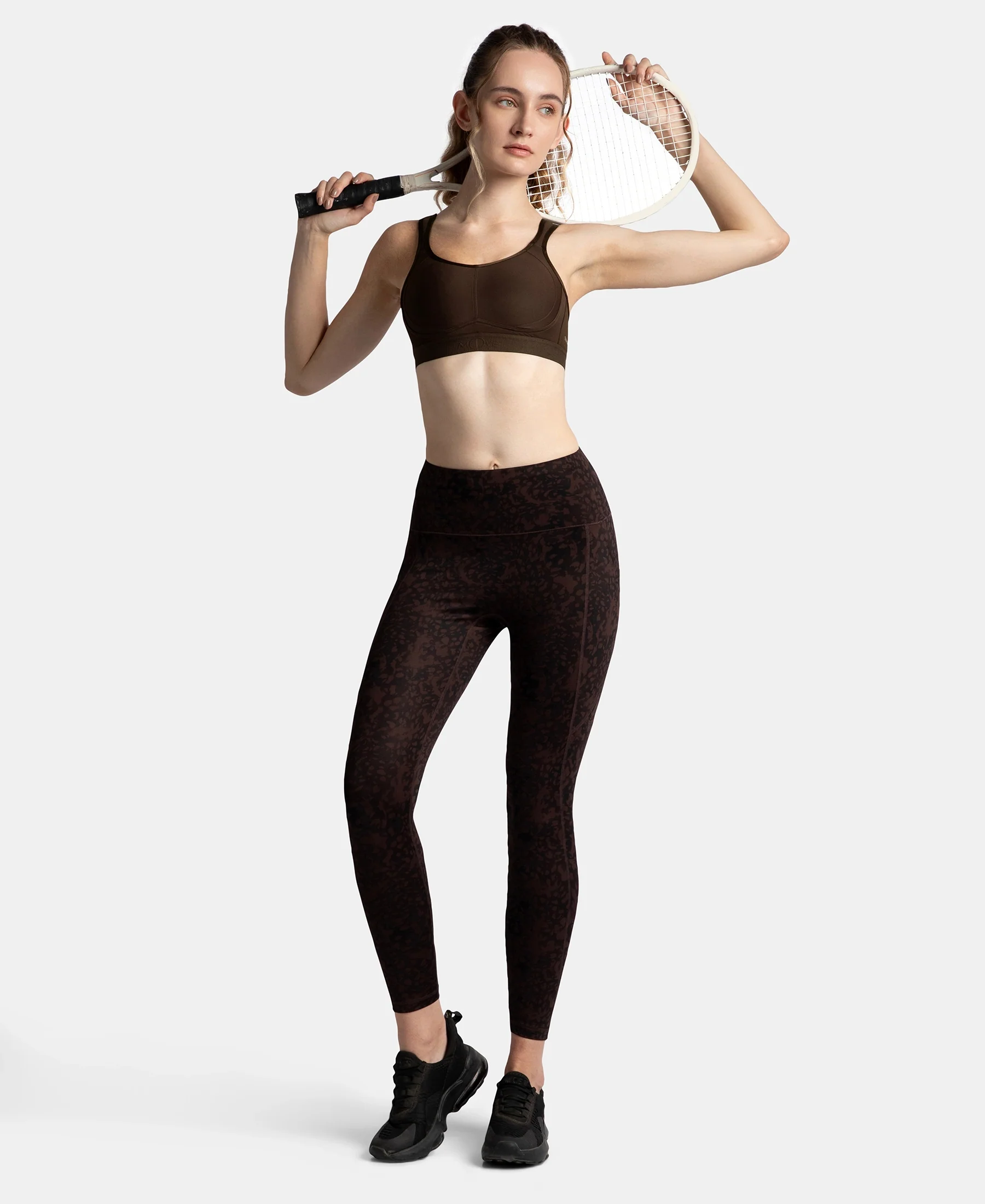 Wirefree Non Padded Microfiber Elastane Stretch Full Coverage Sports Bra with StayDry Treatment - Coffee - Image 6