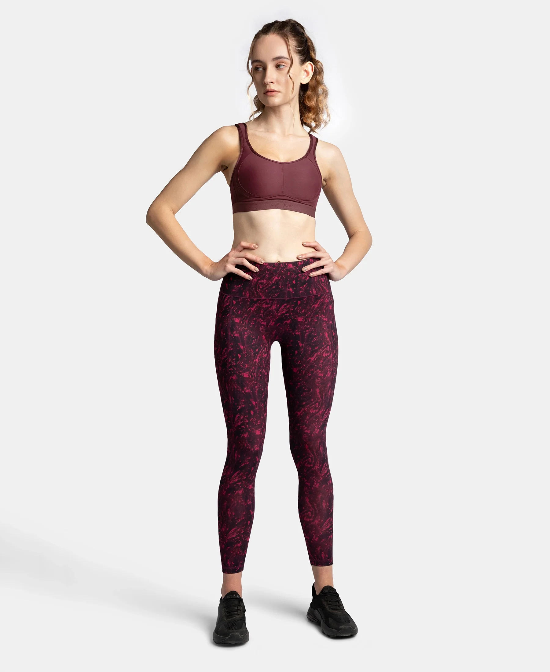 Wirefree Non Padded Microfiber Elastane Stretch Full Coverage Sports Bra with StayDry Treatment - Tawny Port - Image 4