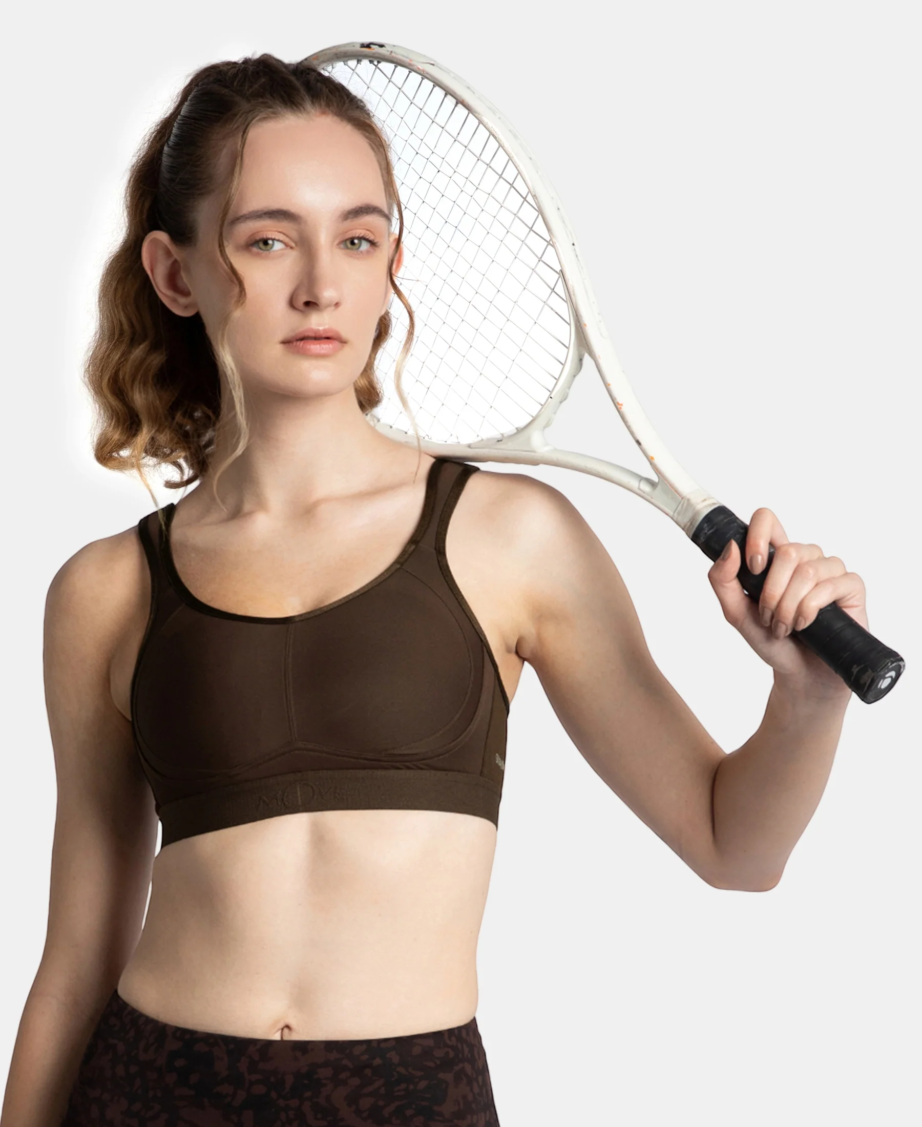 Wirefree Non Padded Plus Size Microfiber Elastane Stretch Full Coverage Sports Bra with StayDry Treatment - Coffee - Image 5