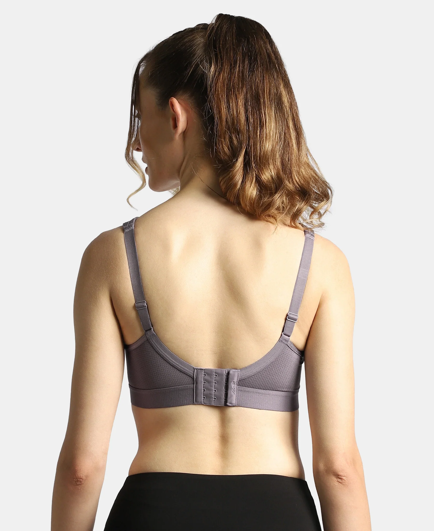 Wirefree Non Padded Plus Size Microfiber Elastane Stretch Full Coverage Sports Bra with StayDry Treatment - Minimal Grey - Image 3