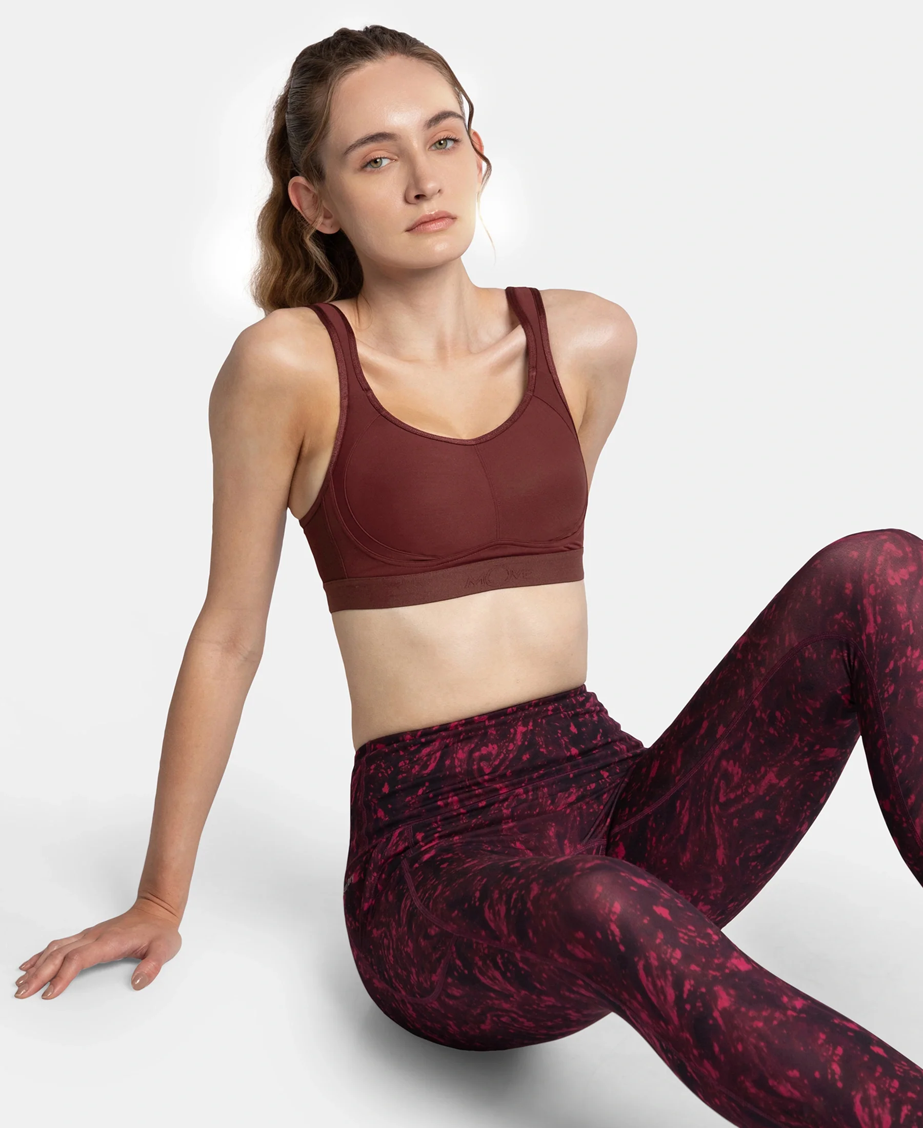 Wirefree Non Padded Plus Size Microfiber Elastane Stretch Full Coverage Sports Bra with StayDry Treatment - Tawny Port - Image 5