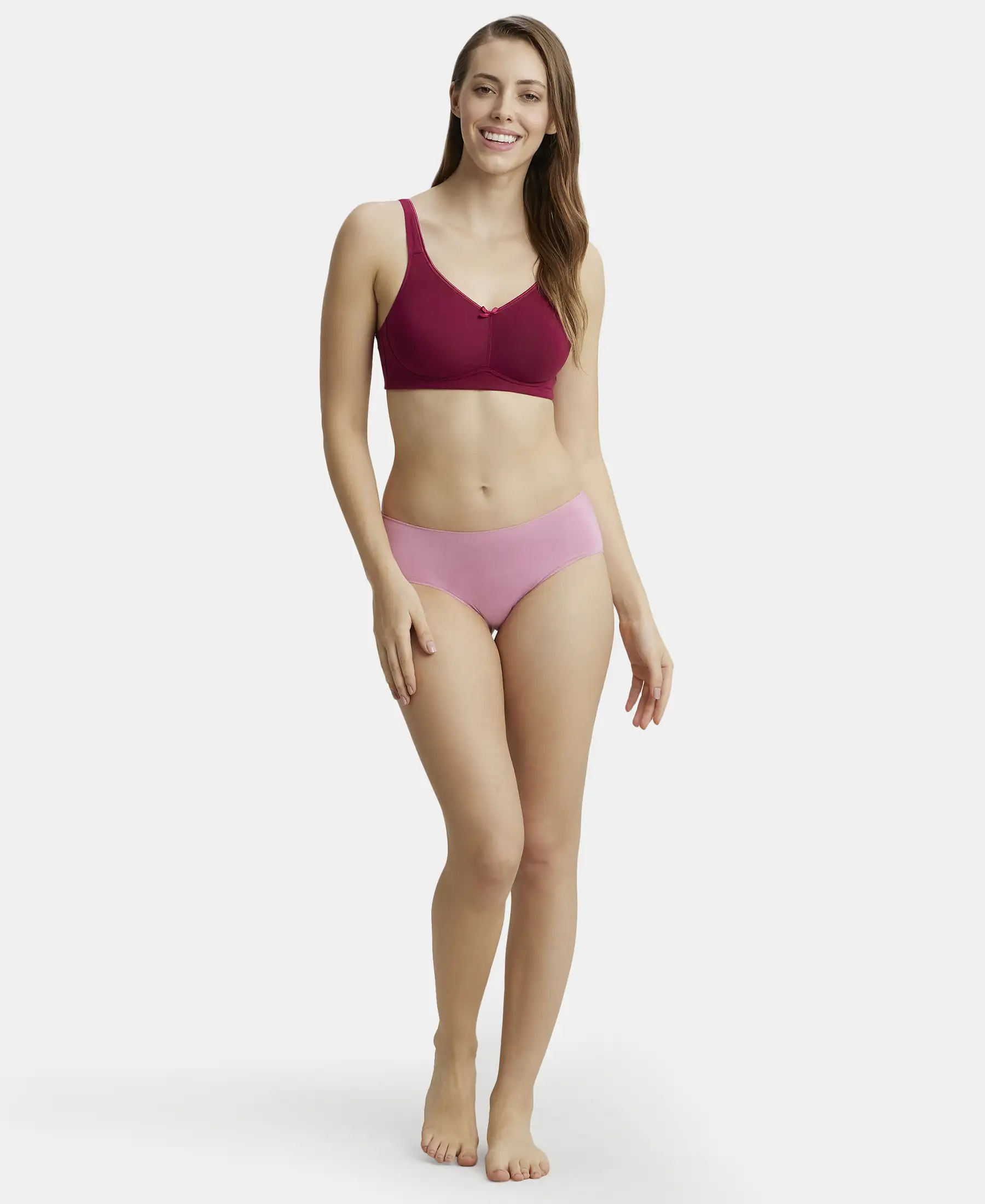 Wirefree Non Padded Super Combed Cotton Elastane Stretch Full Coverage Everyday Bra with Concealed Shaper Panel - Beet Red - Image 4