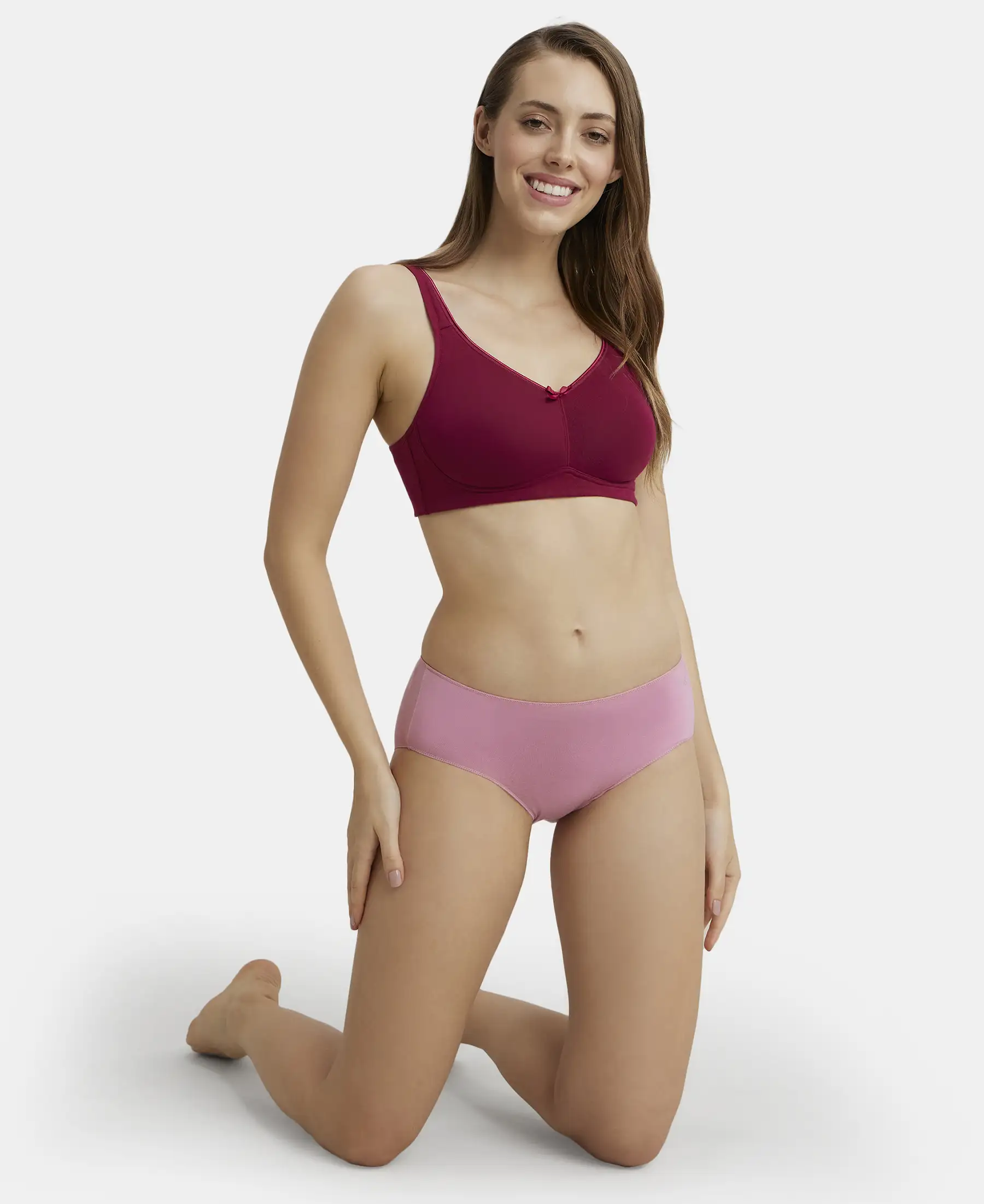 Wirefree Non Padded Super Combed Cotton Elastane Stretch Full Coverage Everyday Bra with Concealed Shaper Panel - Beet Red - Image 5