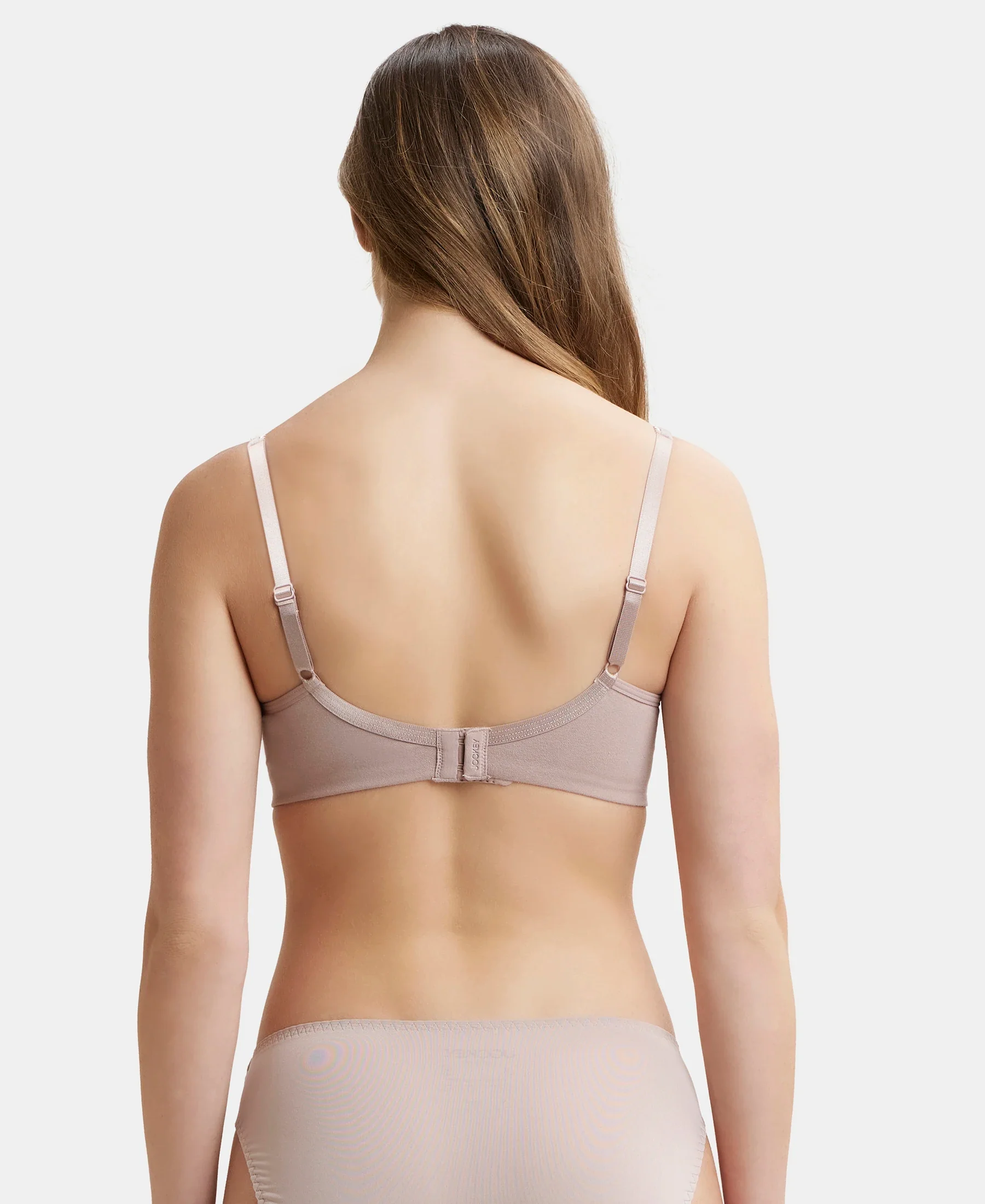 Wirefree Non Padded Super Combed Cotton Elastane Stretch Full Coverage Everyday Bra with Concealed Shaper Panel - Mocha - Image 3