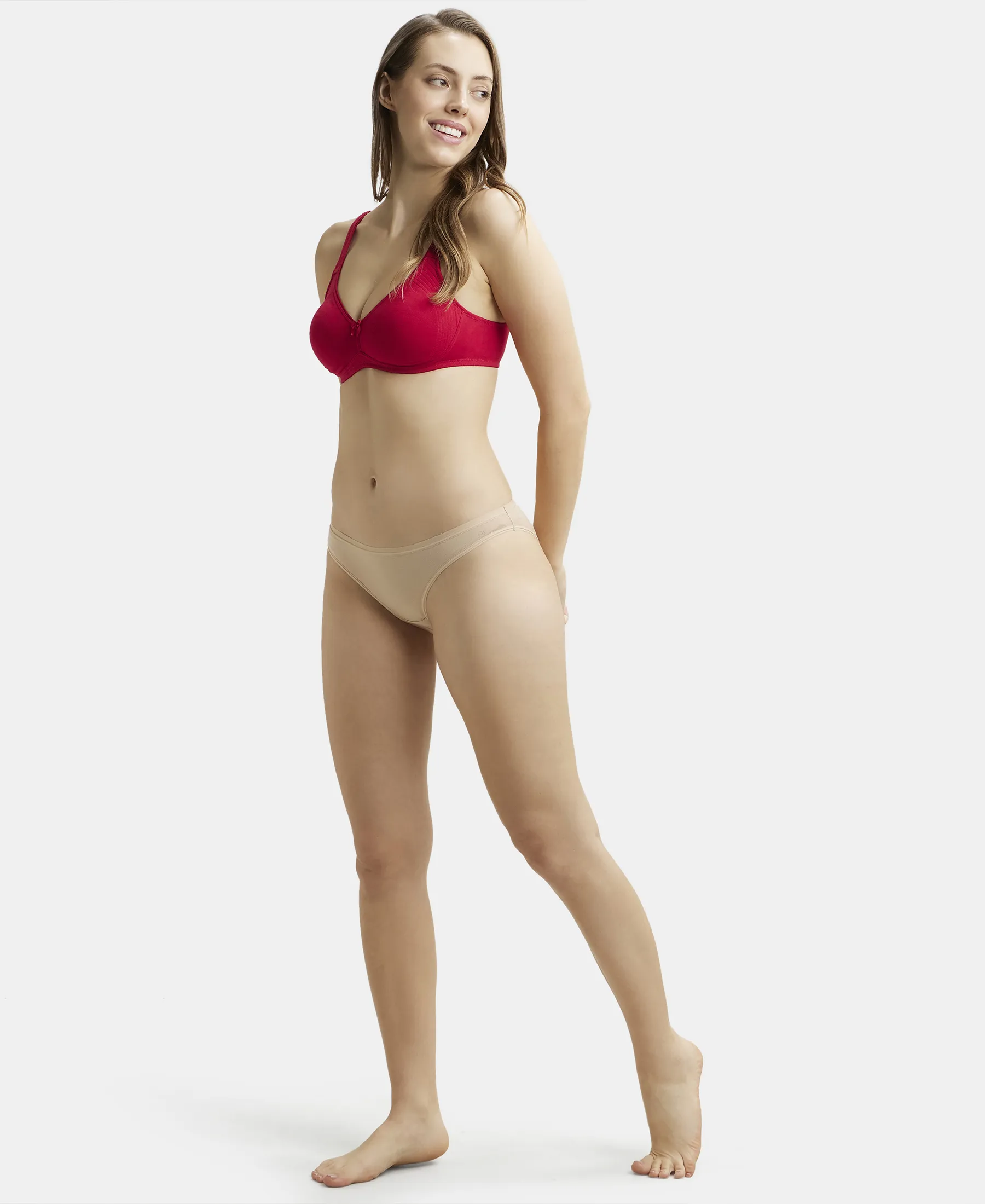 Wirefree Non Padded Super Combed Cotton Elastane Stretch Full Coverage Everyday Bra with Contoured Shaper Panel and Adjustable Straps - Red Love - Image 4