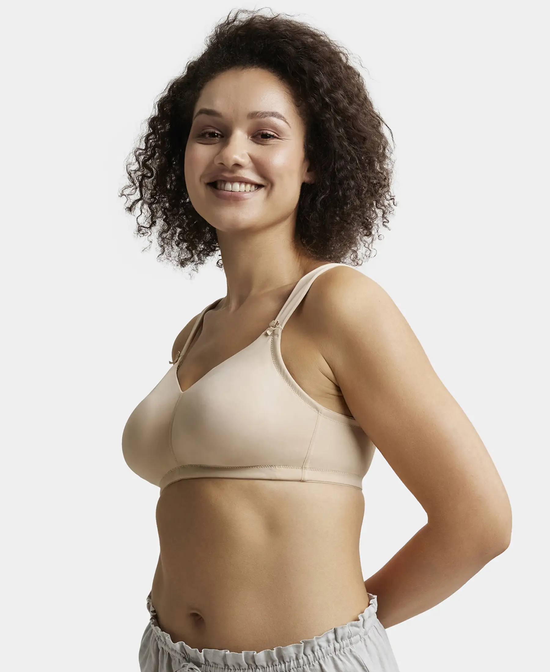 Wirefree Non Padded Soft Touch Microfiber Elastane Stretch Full Coverage Minimizer Bra with Broad Cushioned Fabric Strap - Light Skin - Image 5