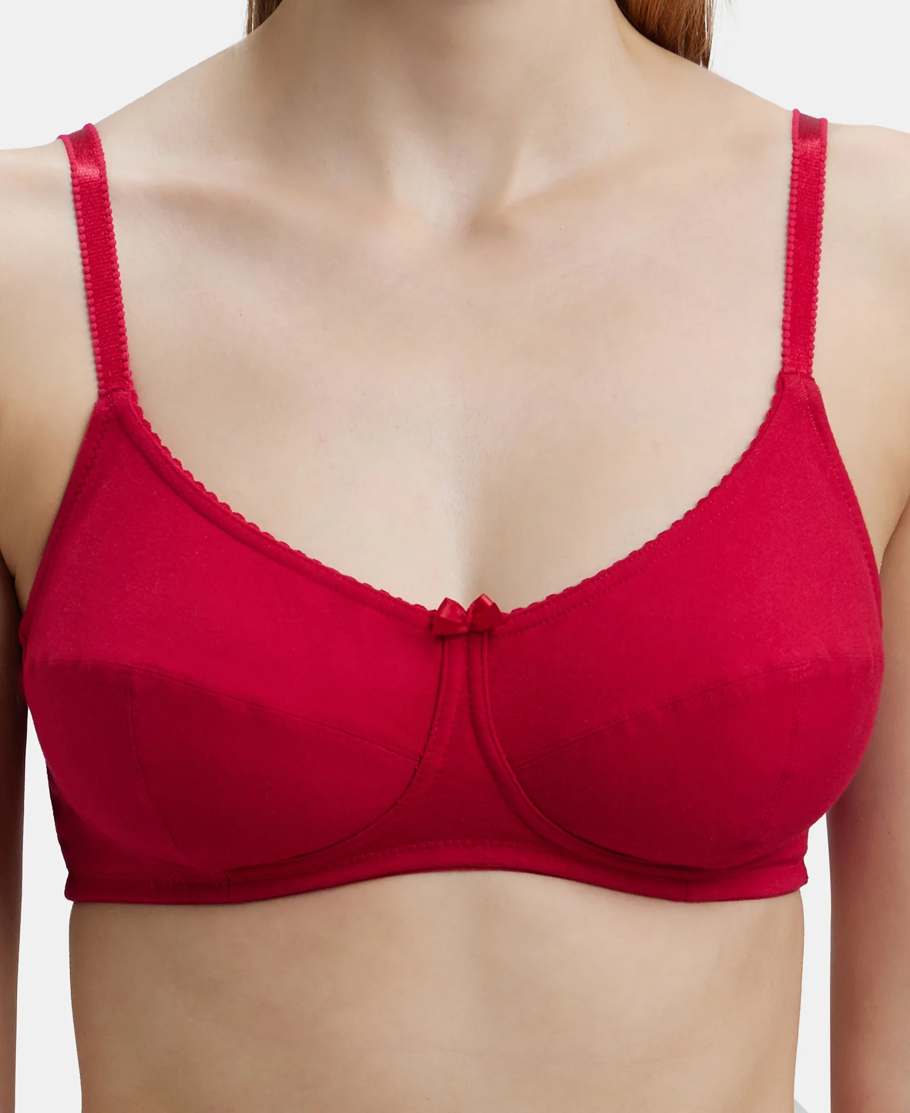 Wirefree Non Padded Super Combed Cotton Elastane Stretch Full Coverage Everyday Bra with Soft Adjustable Straps - Red Love - Image 7