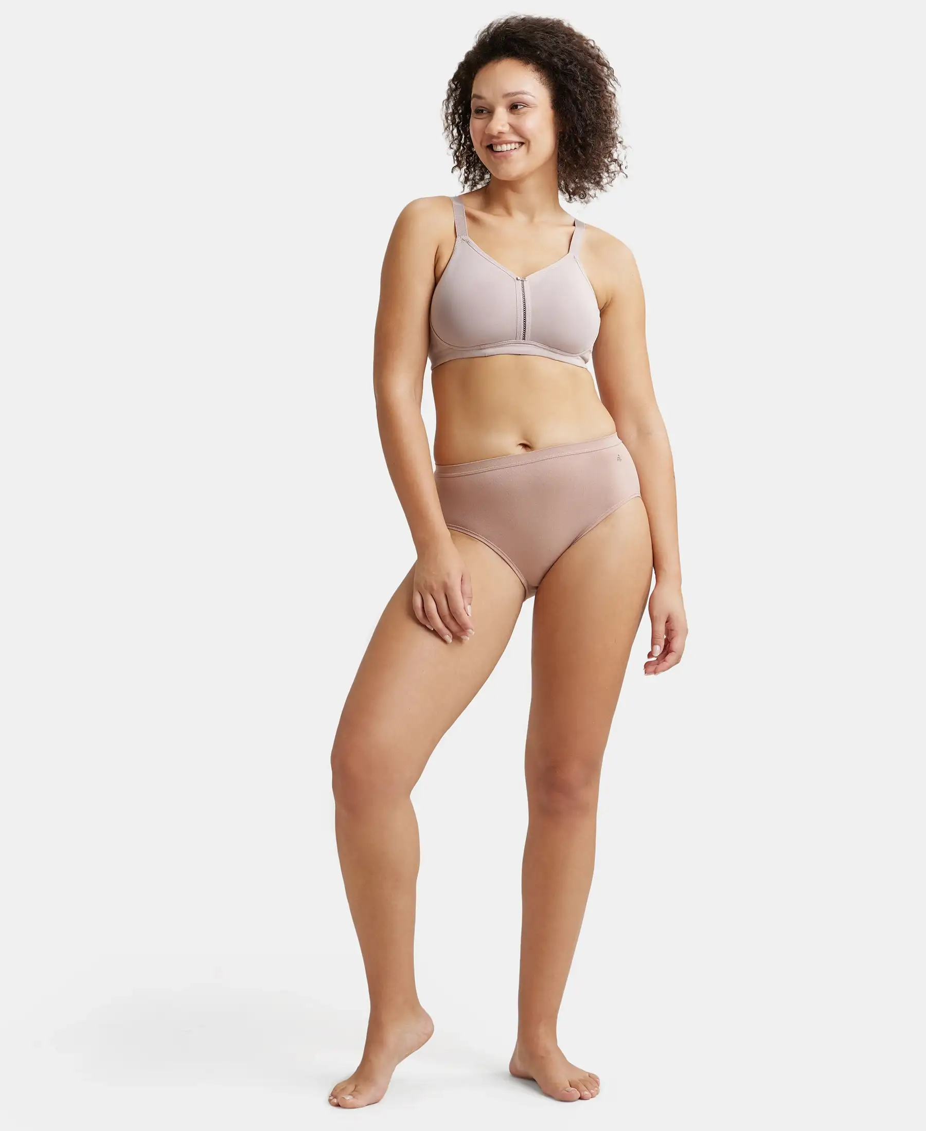 Wirefree Non Padded Super Combed Cotton Elastane Stretch Full Coverage Minimizer Bra - Mocha - Image 4