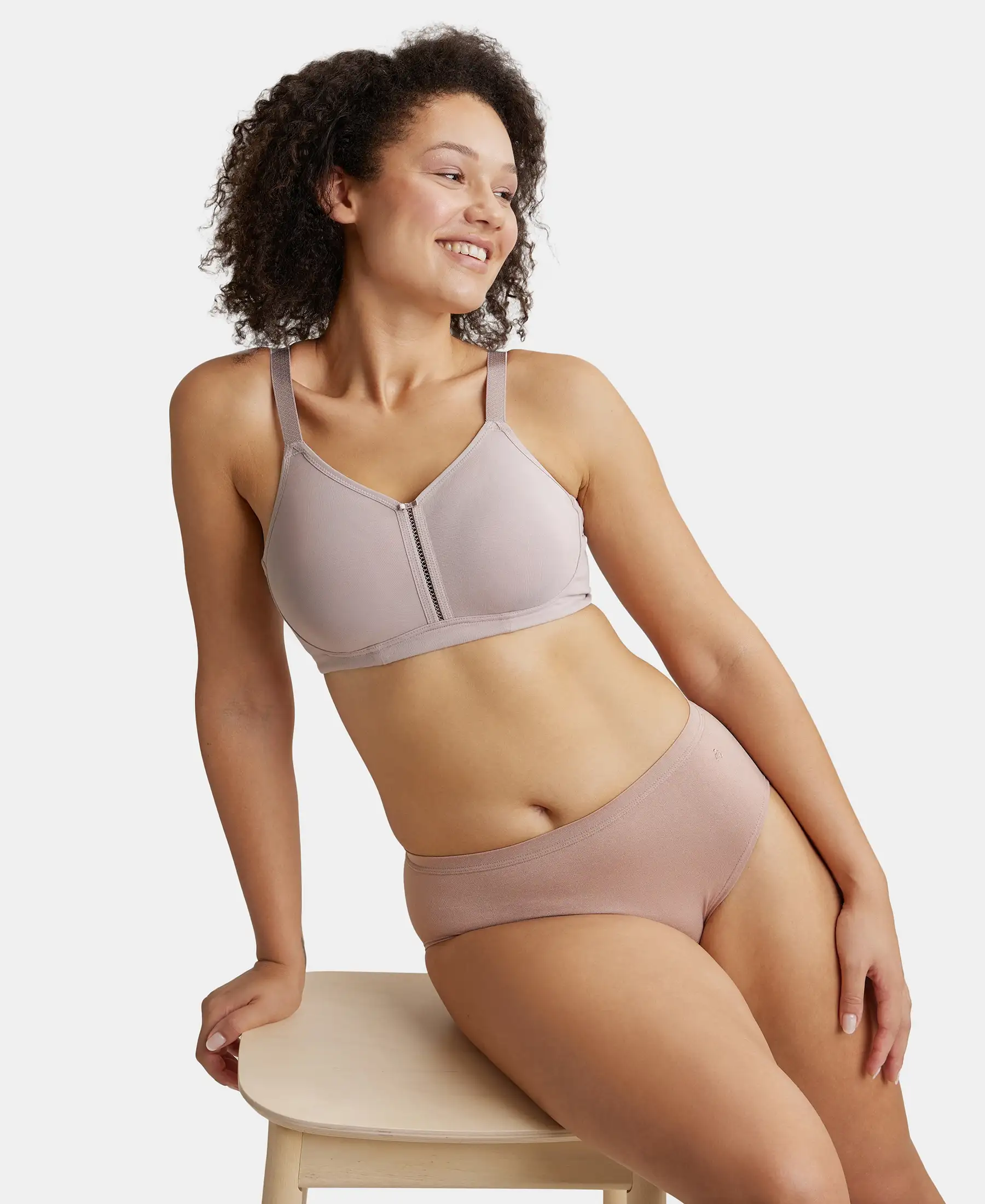 Wirefree Non Padded Super Combed Cotton Elastane Stretch Full Coverage Minimizer Bra - Mocha - Image 5
