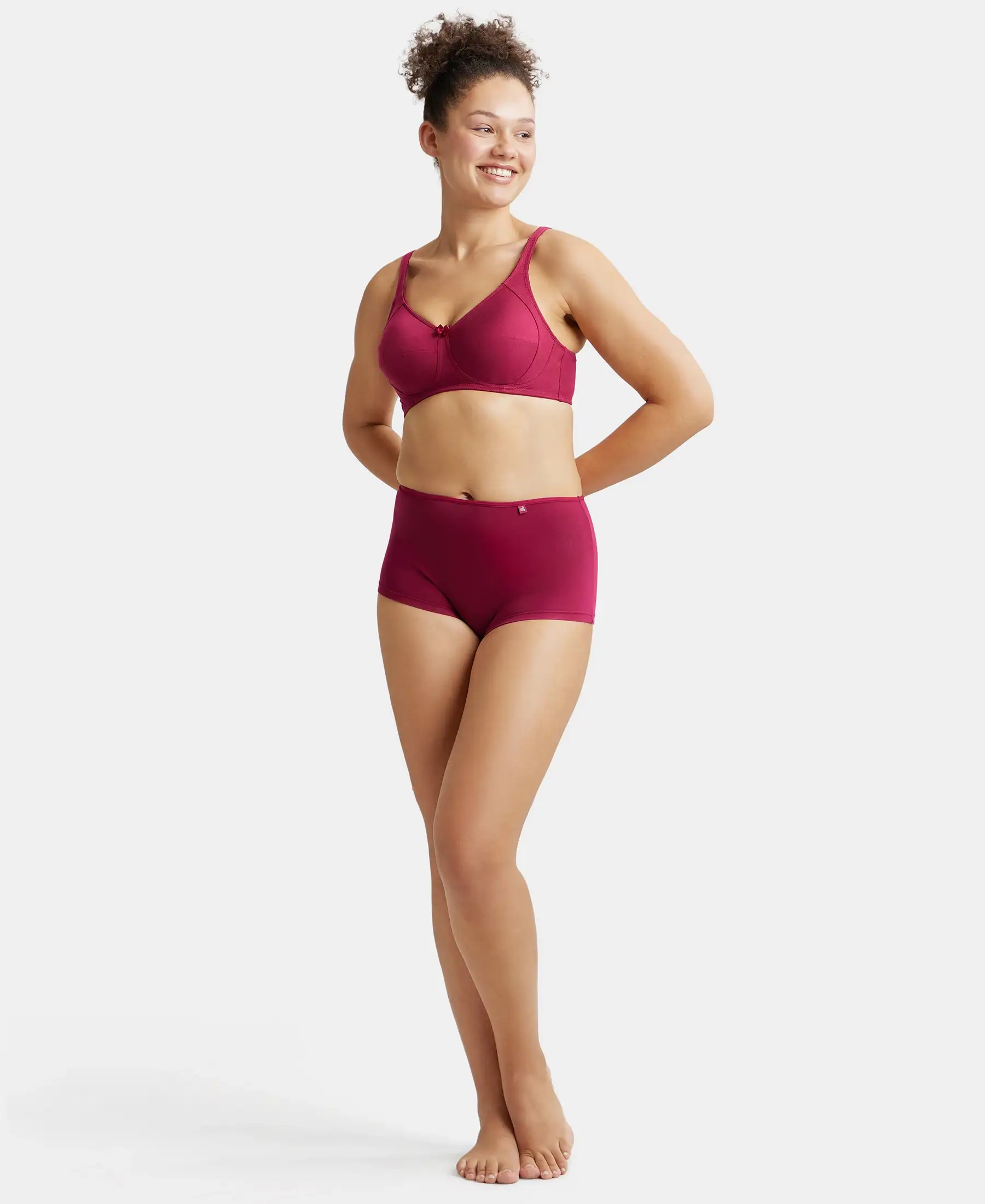 Wirefree Non Padded Super Combed Cotton Elastane Stretch Full Coverage Plus Size Bra with Side Panel Support - Beet Red - Image 4