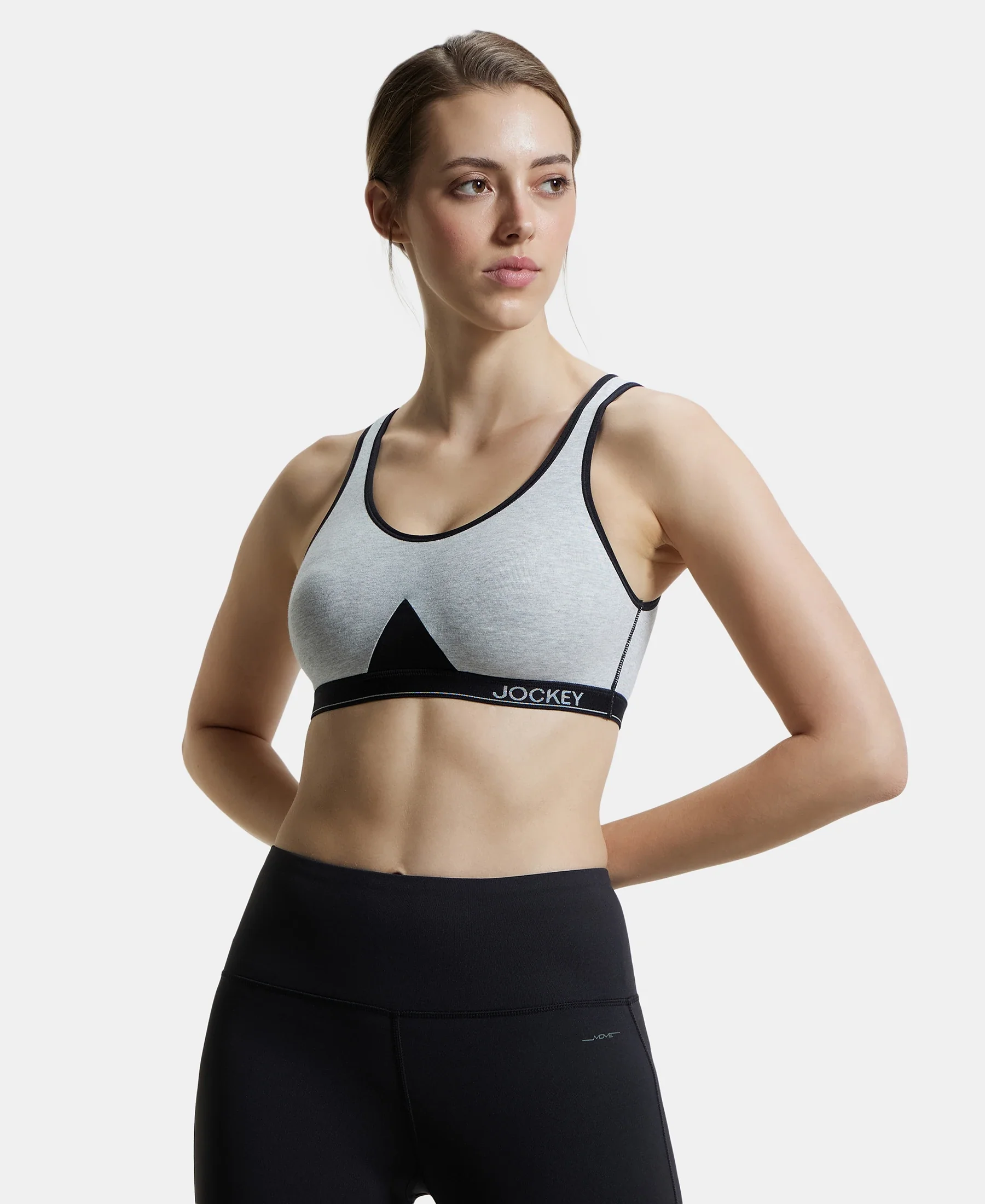 Wirefree Non Padded Super Combed Cotton Elastane Stretch Full Coverage Slip-On Active Bra with Wider Straps and Moisture Move Treatment - Steel Grey Melange - Image 5