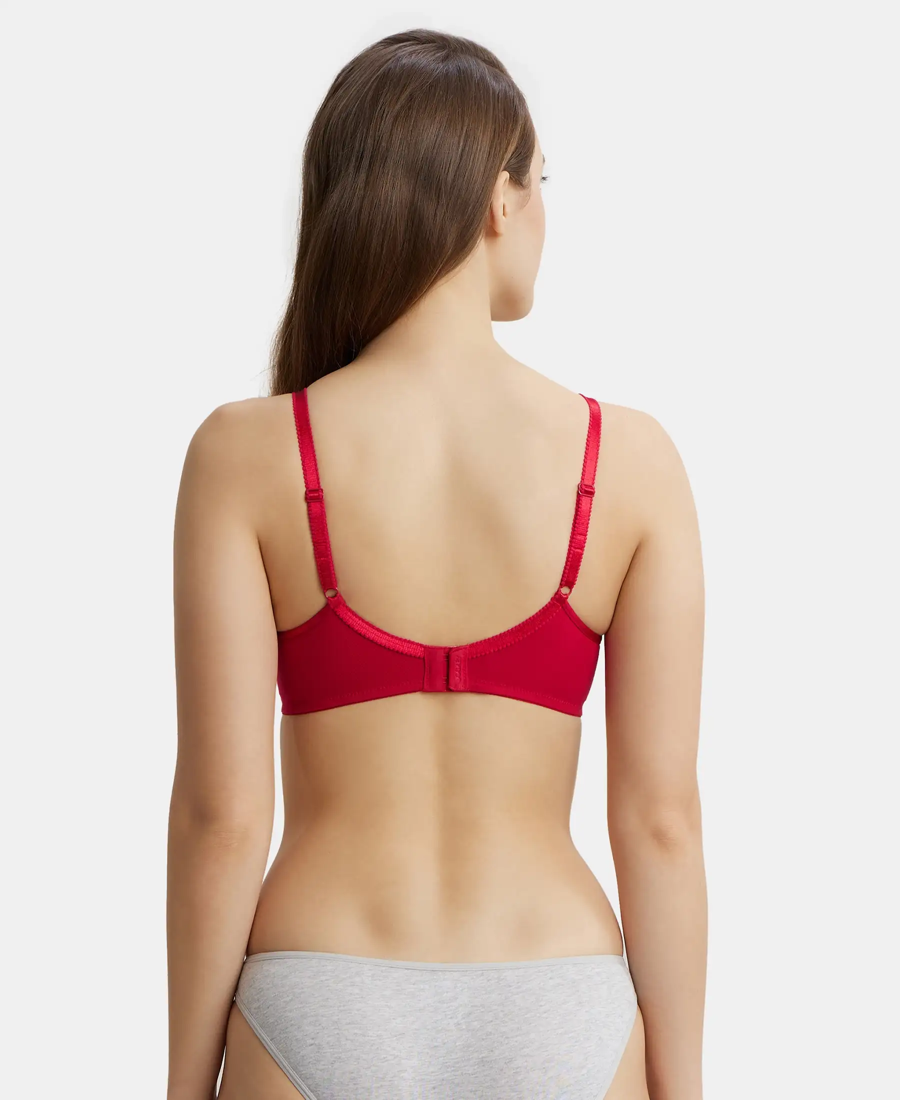 Wirefree Non Padded Super Combed Cotton Elastane Stretch Medium Coverage Cross Over Everyday Bra - Red Love - Image 3