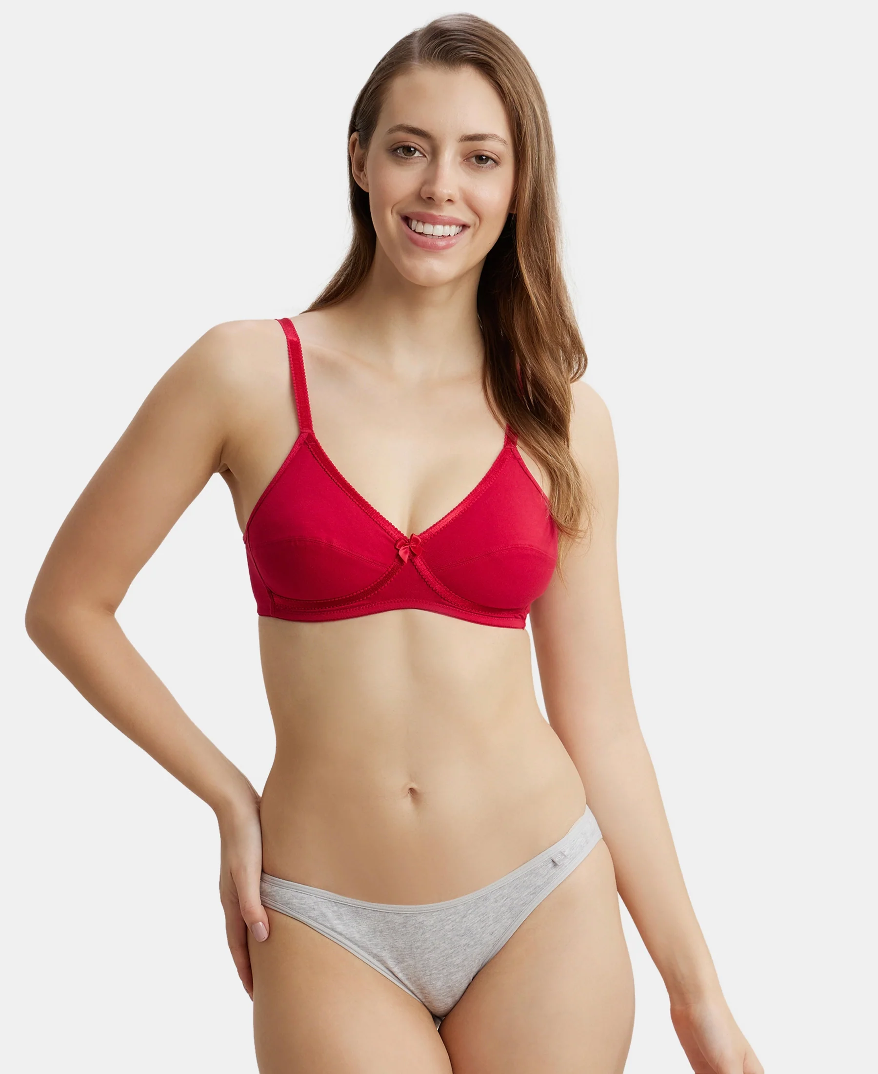 Wirefree Non Padded Super Combed Cotton Elastane Stretch Medium Coverage Cross Over Everyday Bra - Red Love - Image 5