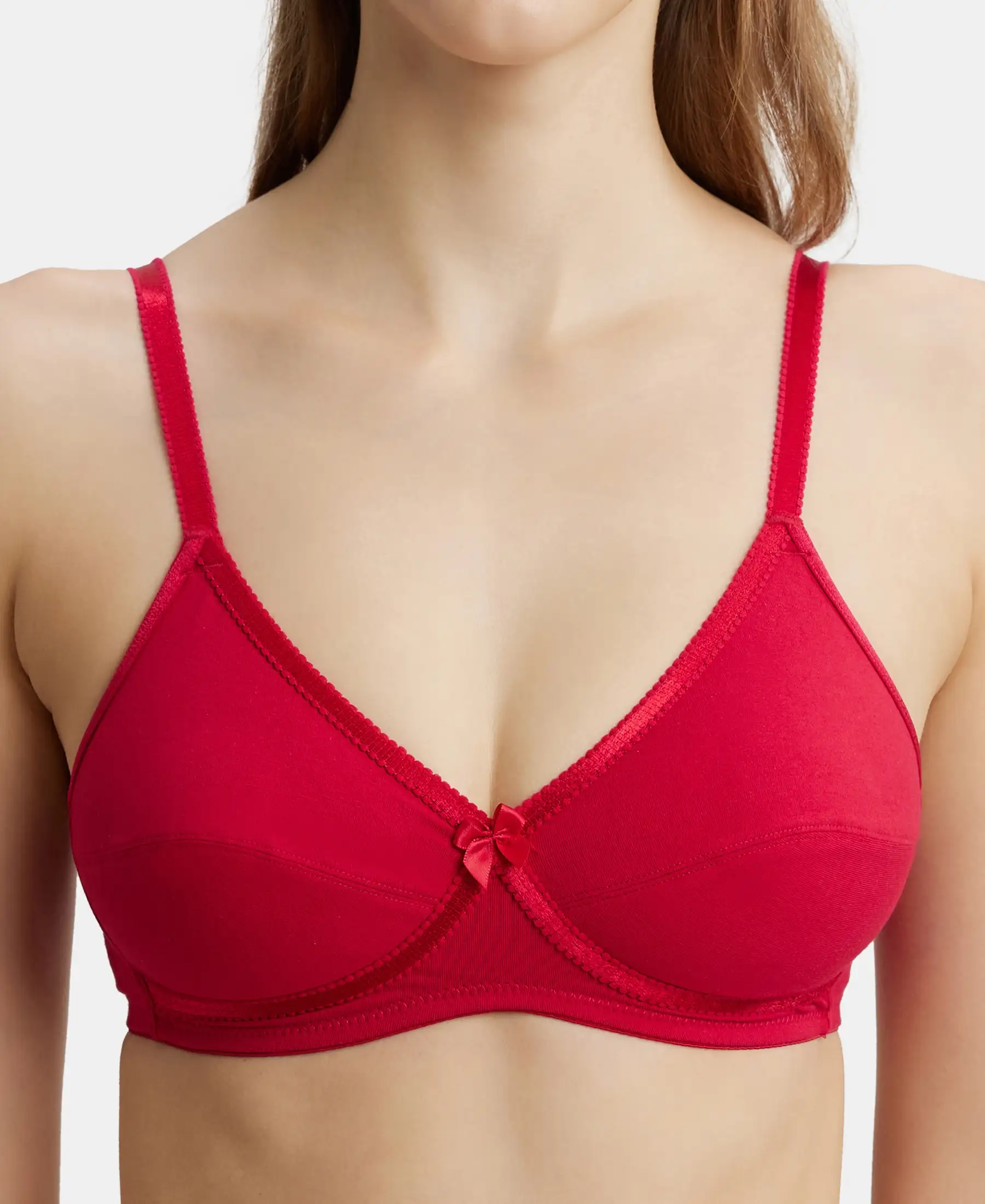 Wirefree Non Padded Super Combed Cotton Elastane Stretch Medium Coverage Cross Over Everyday Bra - Red Love - Image 6