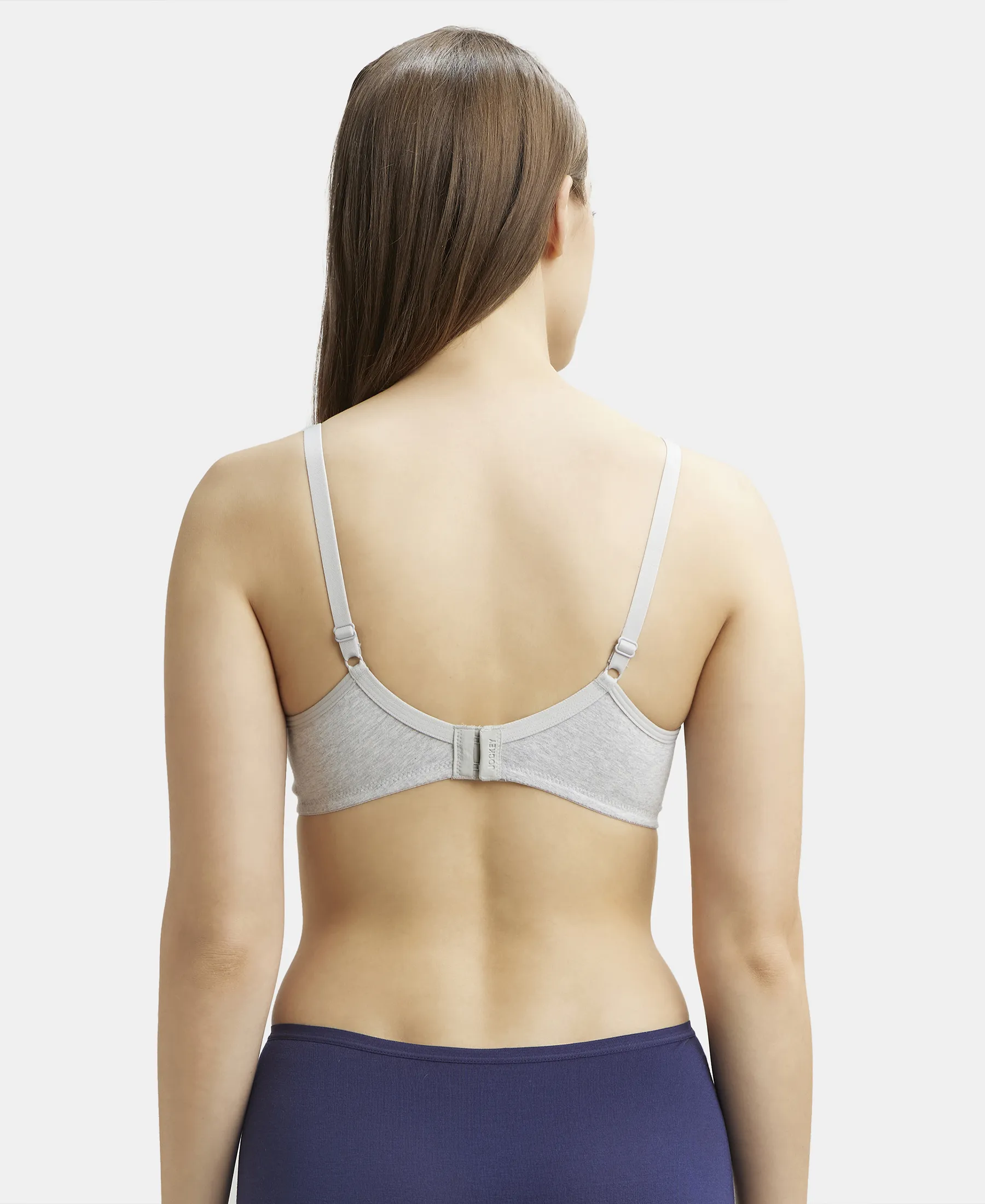 Wirefree Non Padded Super Combed Cotton Elastane Stretch Medium Coverage Everyday Bra with Concealed Shaper Panel - Steel Grey Melange - Image 3