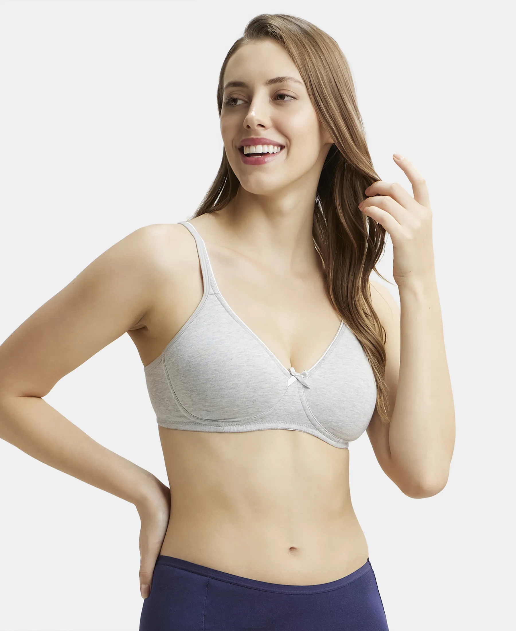 Wirefree Non Padded Super Combed Cotton Elastane Stretch Medium Coverage Everyday Bra with Concealed Shaper Panel - Steel Grey Melange - Image 5