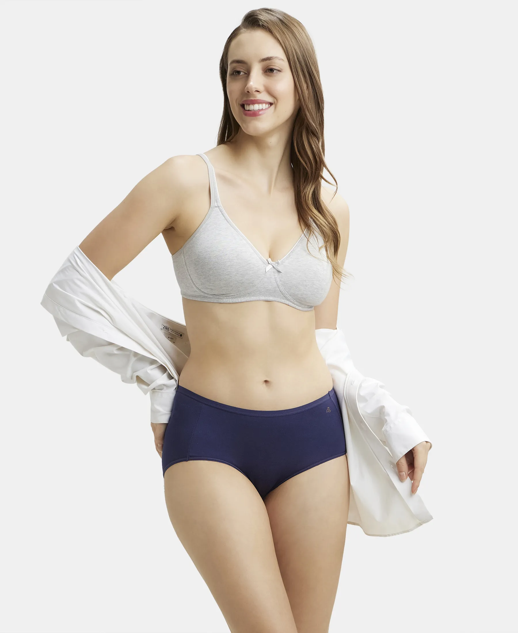 Wirefree Non Padded Super Combed Cotton Elastane Stretch Medium Coverage Everyday Bra with Concealed Shaper Panel - Steel Grey Melange - Image 6