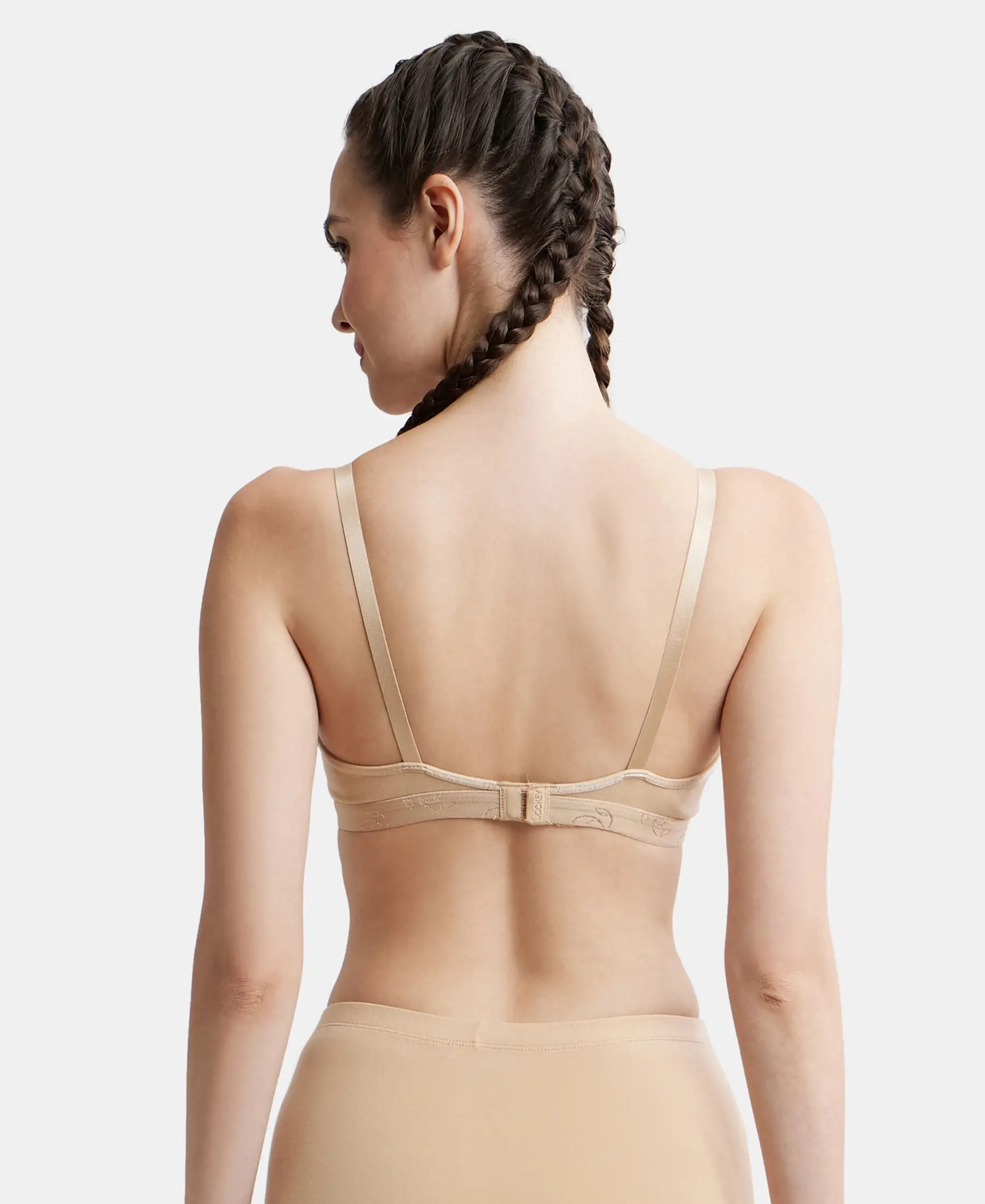 Wirefree Non Padded Super Combed Cotton Elastane Stretch Everyday Bra with Ultrasoft and Durable Underband - Skin - Image 3