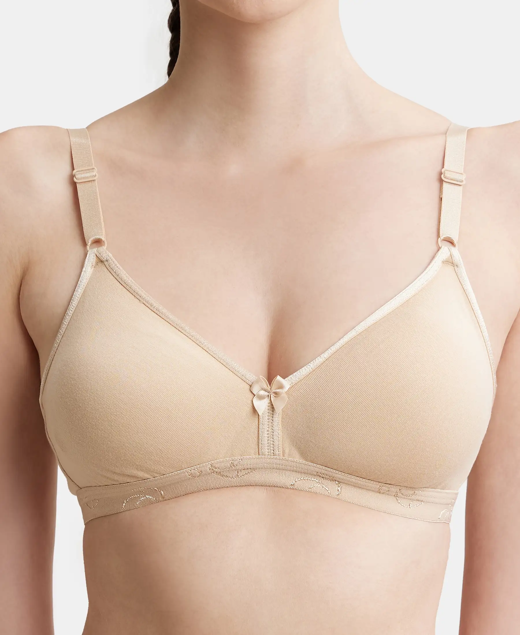 Wirefree Non Padded Super Combed Cotton Elastane Stretch Everyday Bra with Ultrasoft and Durable Underband - Skin - Image 6