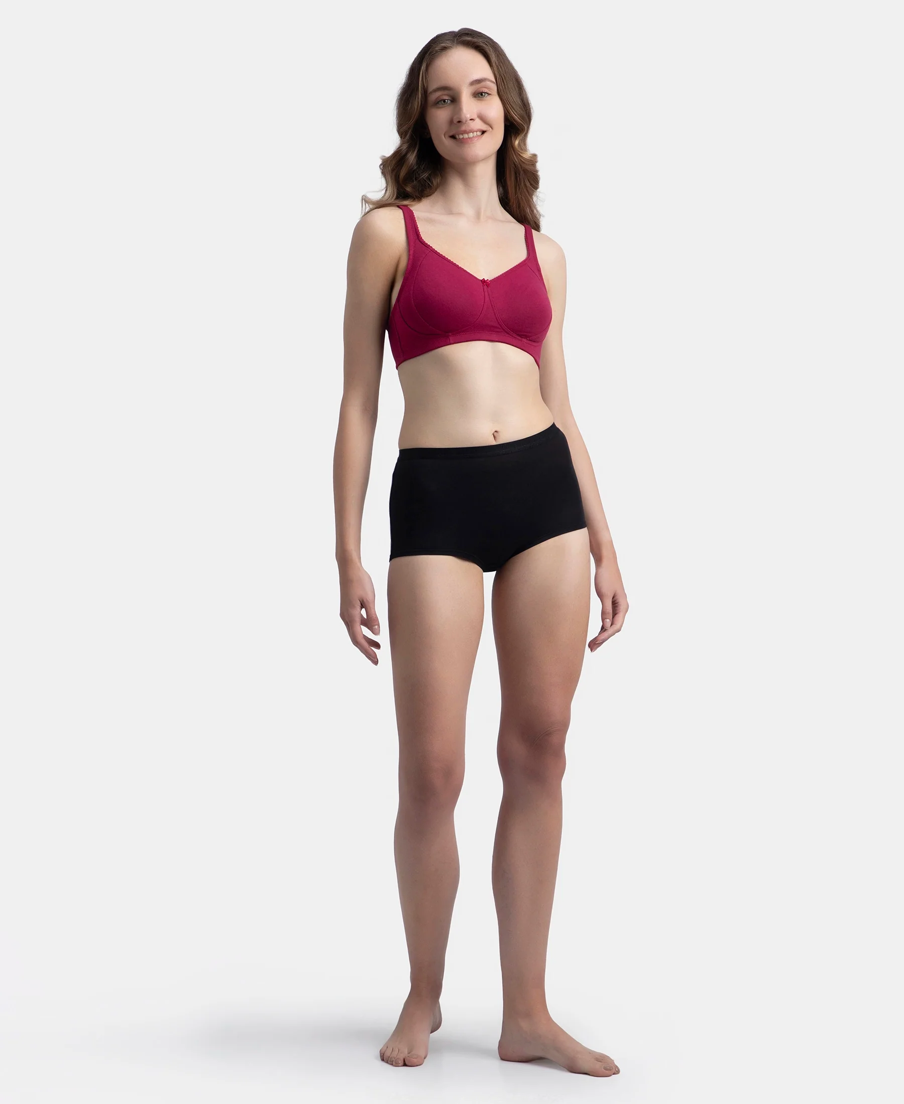 Wirefree Non Padded Super Combed Cotton Elastane Stretch Full Coverage Plus Size Bra Plush Lining Cup - Beet Red - Image 4