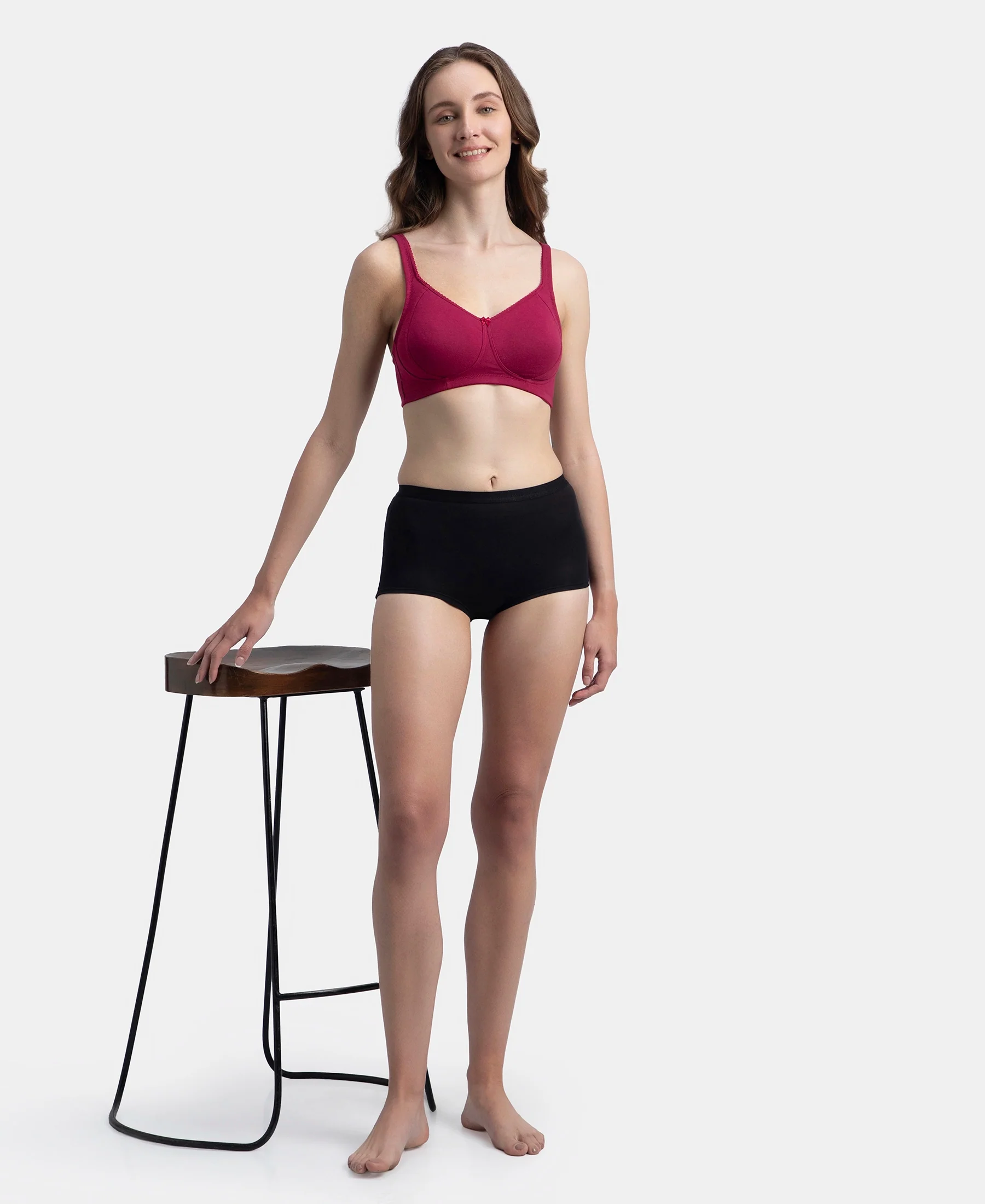 Wirefree Non Padded Super Combed Cotton Elastane Stretch Full Coverage Plus Size Bra Plush Lining Cup - Beet Red - Image 6