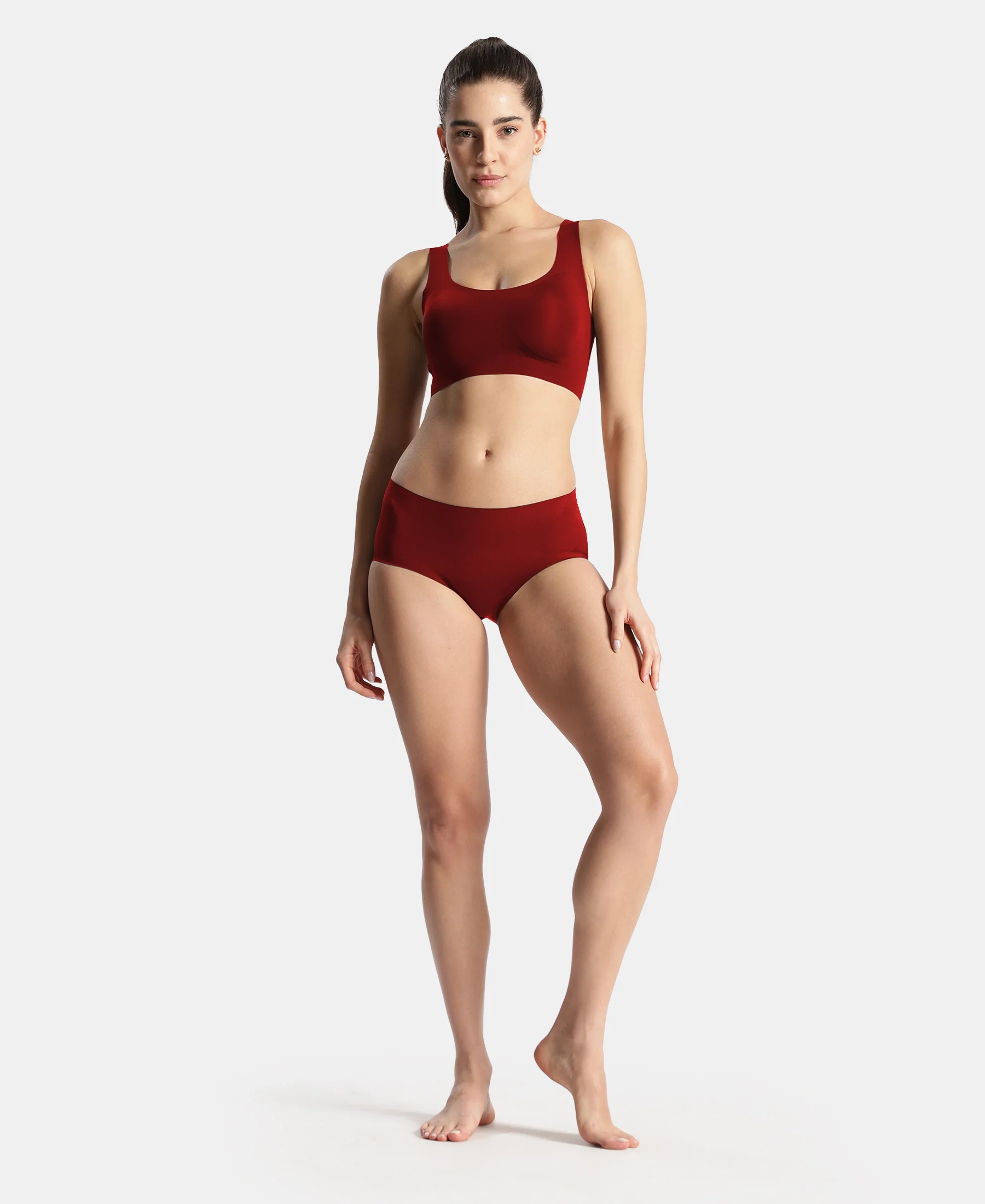 Wirefree Padded Microfiber Elastane Full Coverage Bonded Tech Lounge Bra - Pomegranate - Image 4