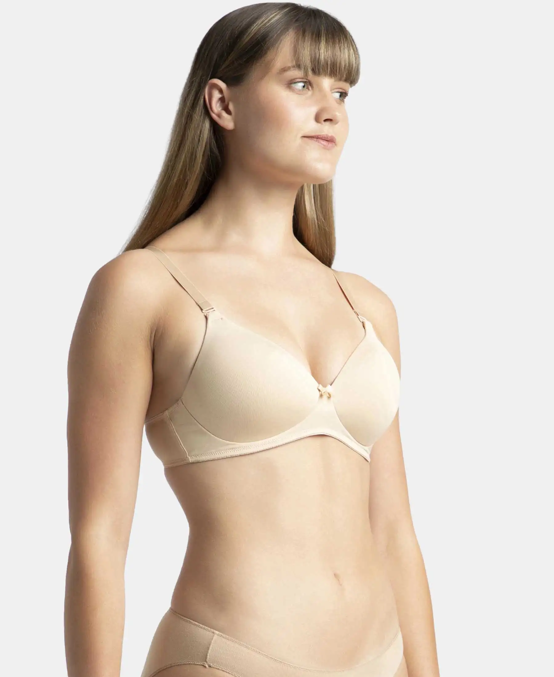 Wirefree Padded Microfiber Elastane Stretch Full Coverage T-Shirt Bra with Magic Under Cup - Light Skin - Image 6