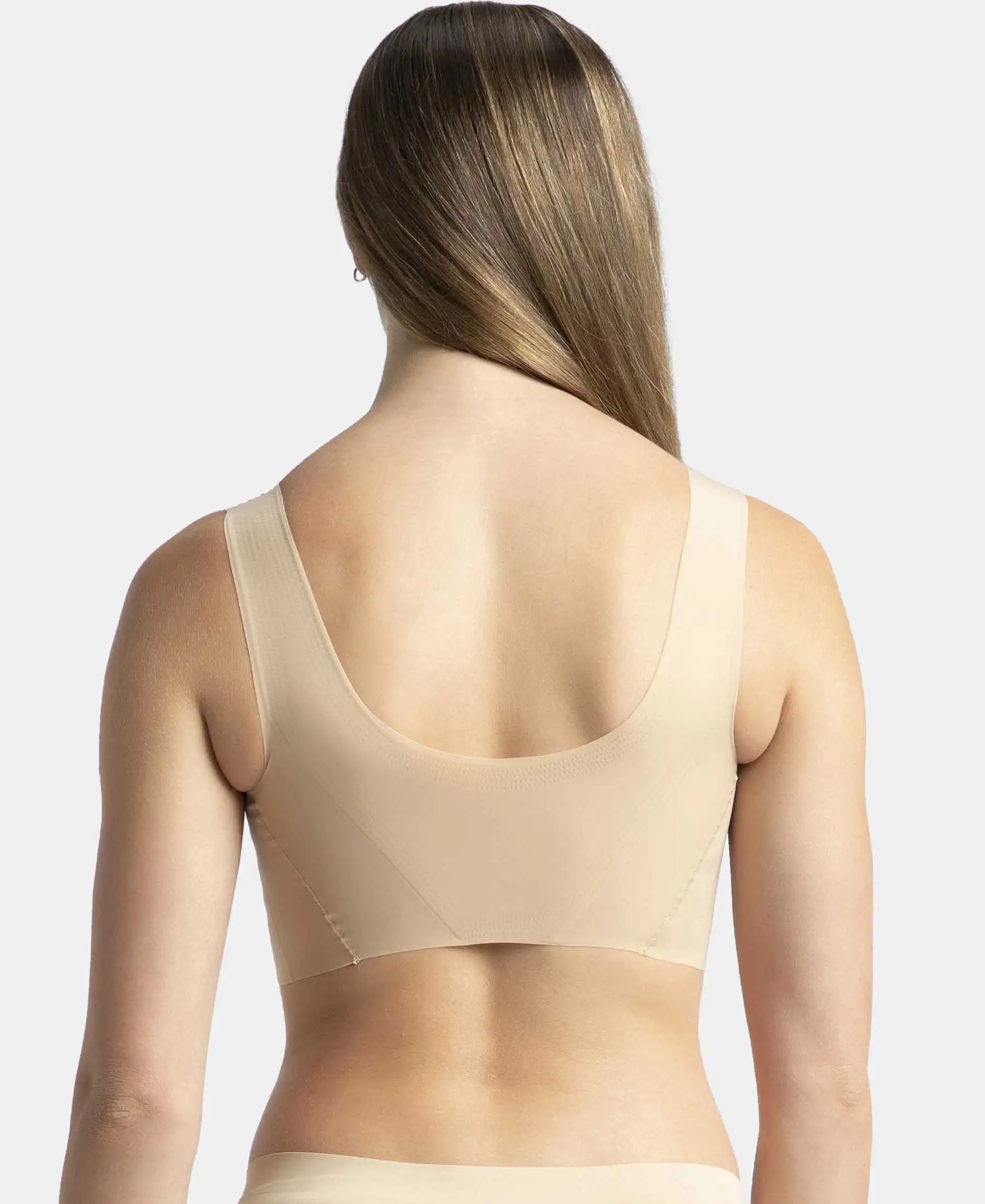 Wirefree Padded Soft touch Microfiber Elastane Bonded Tech Full Coverage Lounge Bra with 360 Degree Stretch - Skin - Image 3