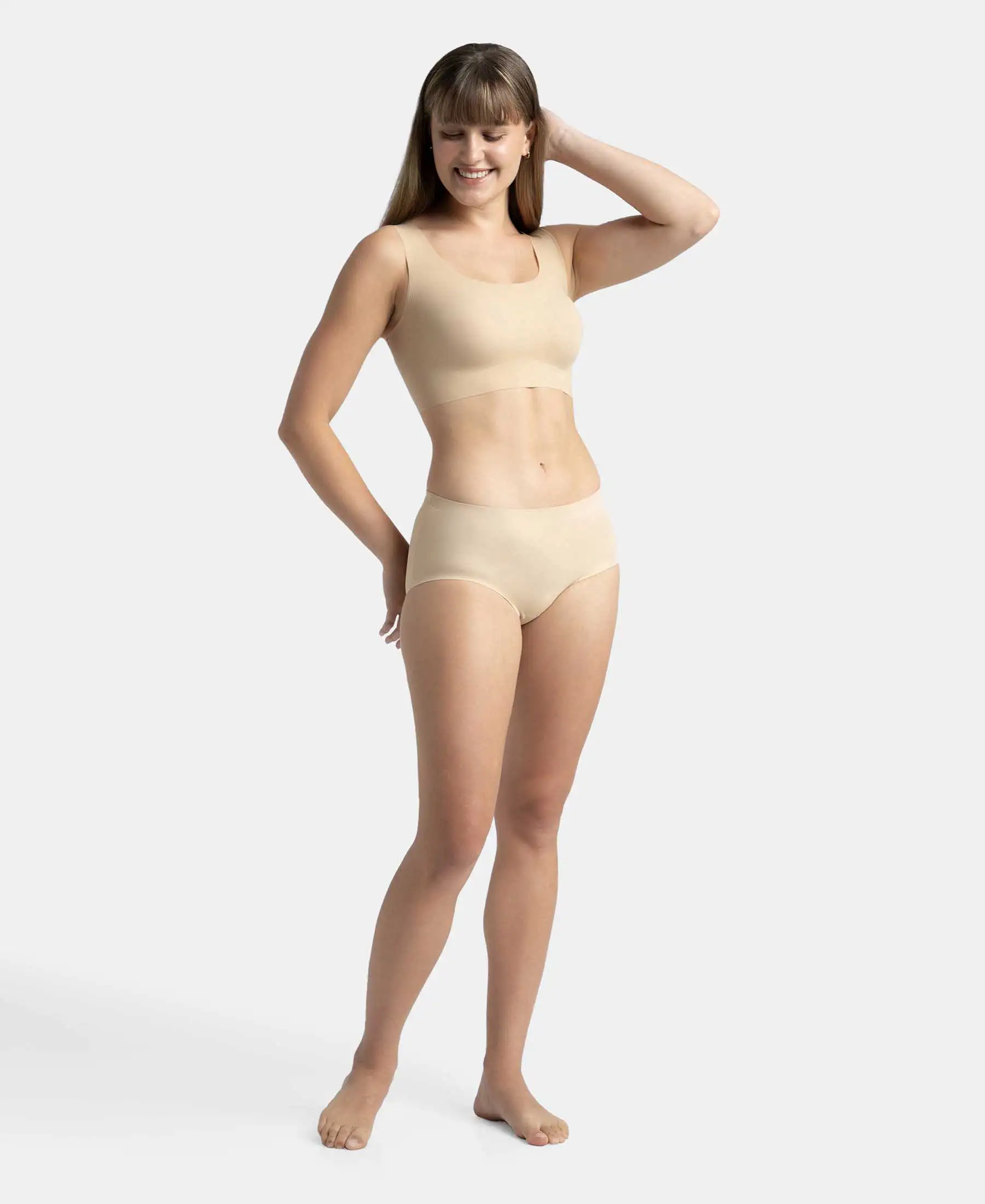 Wirefree Padded Soft touch Microfiber Elastane Bonded Tech Full Coverage Lounge Bra with 360 Degree Stretch - Skin - Image 4