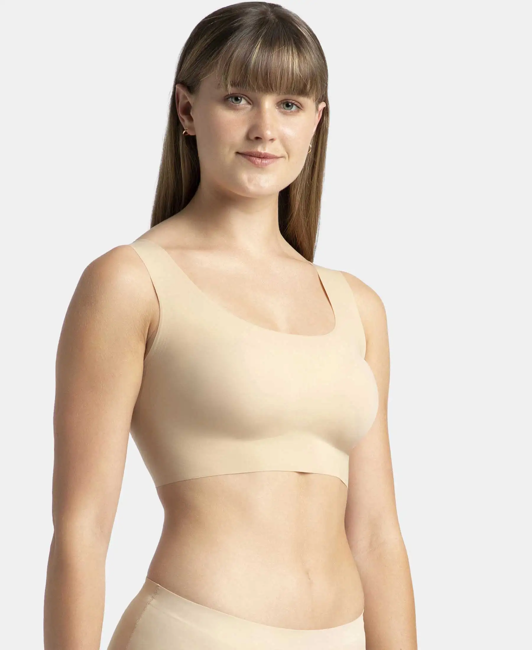 Wirefree Padded Soft touch Microfiber Elastane Bonded Tech Full Coverage Lounge Bra with 360 Degree Stretch - Skin - Image 6