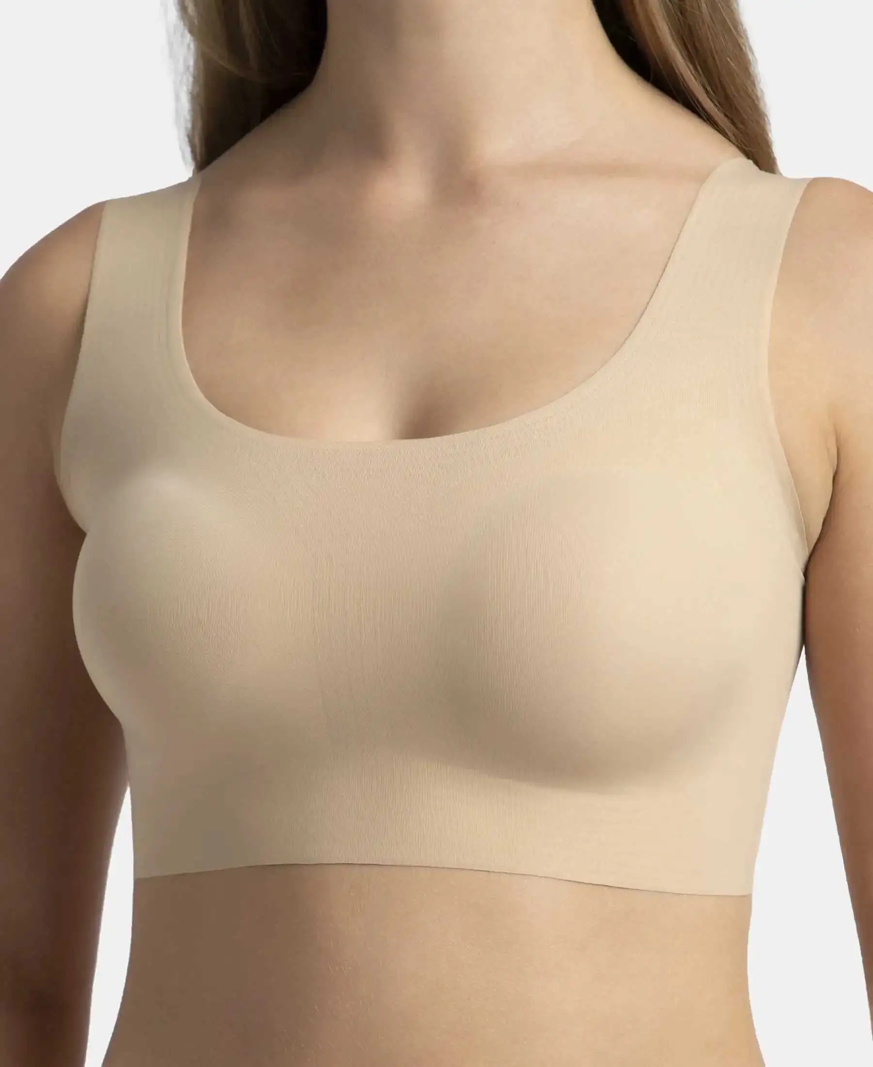 Wirefree Padded Soft touch Microfiber Elastane Bonded Tech Full Coverage Lounge Bra with 360 Degree Stretch - Skin - Image 7