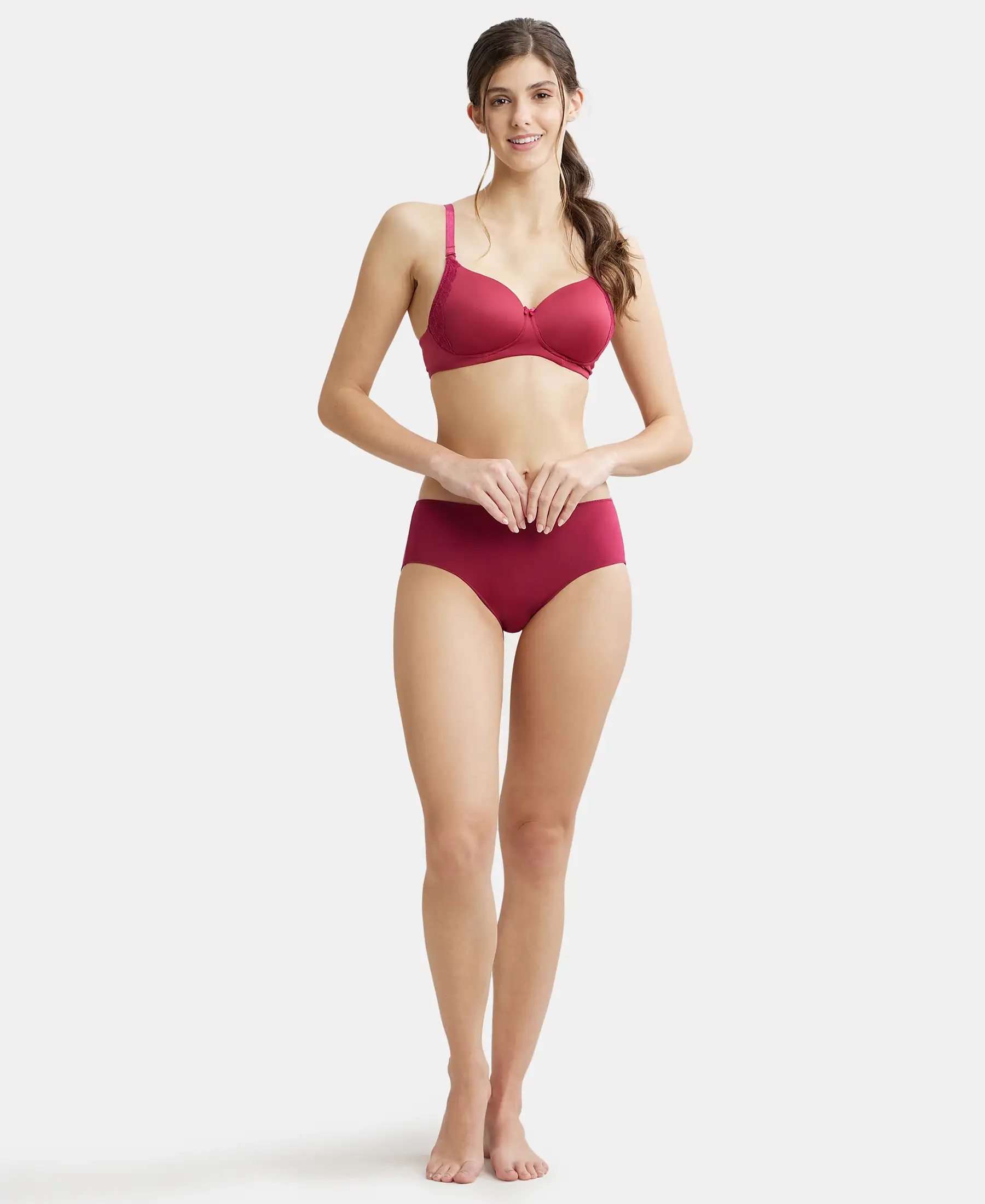 Wirefree Padded Soft Touch Microfiber Elastane Stretch Full Coverage T-Shirt Bra with Lace Styling - Anemone - Image 4