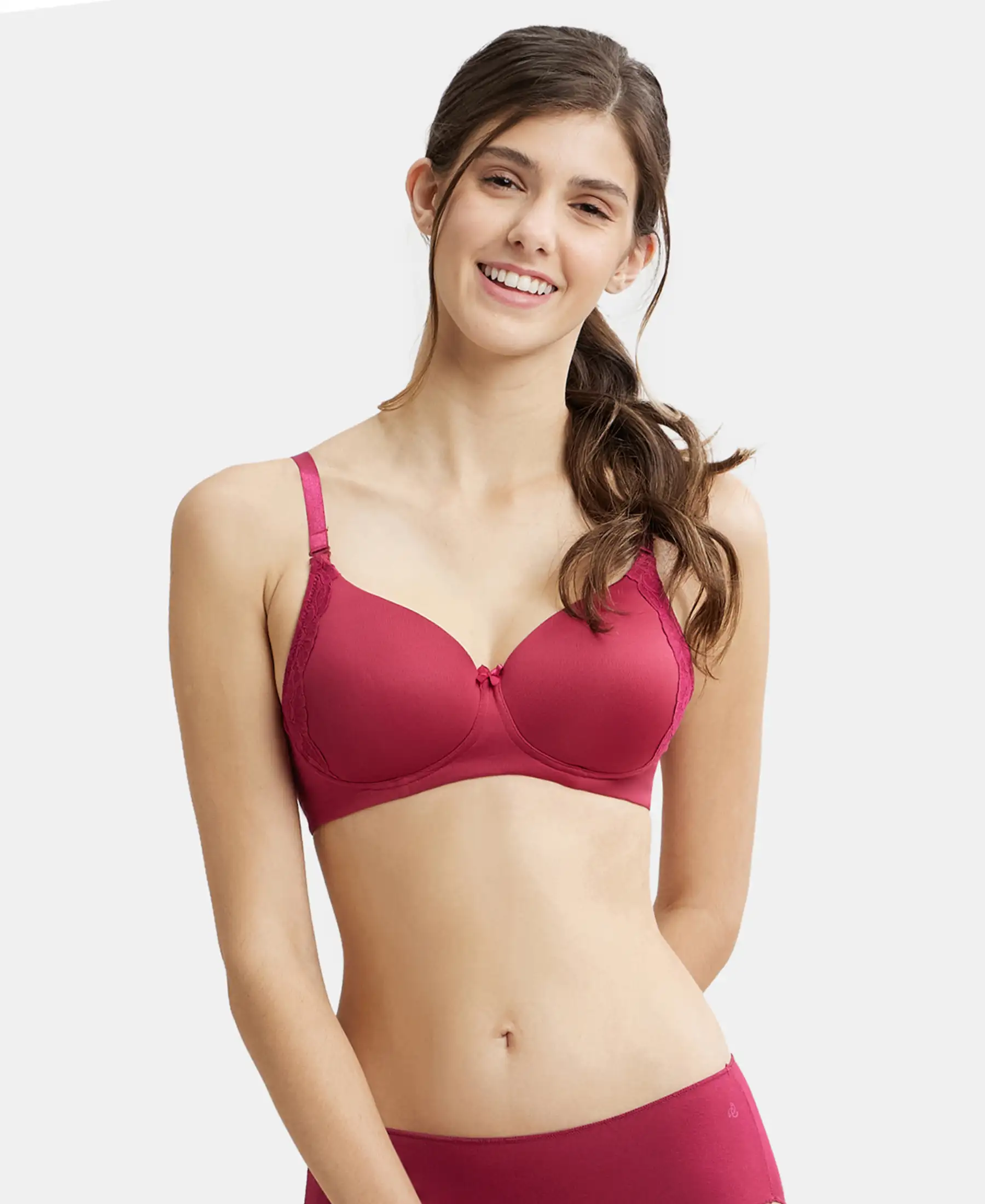 Wirefree Padded Soft Touch Microfiber Elastane Stretch Full Coverage T-Shirt Bra with Lace Styling - Anemone - Image 5