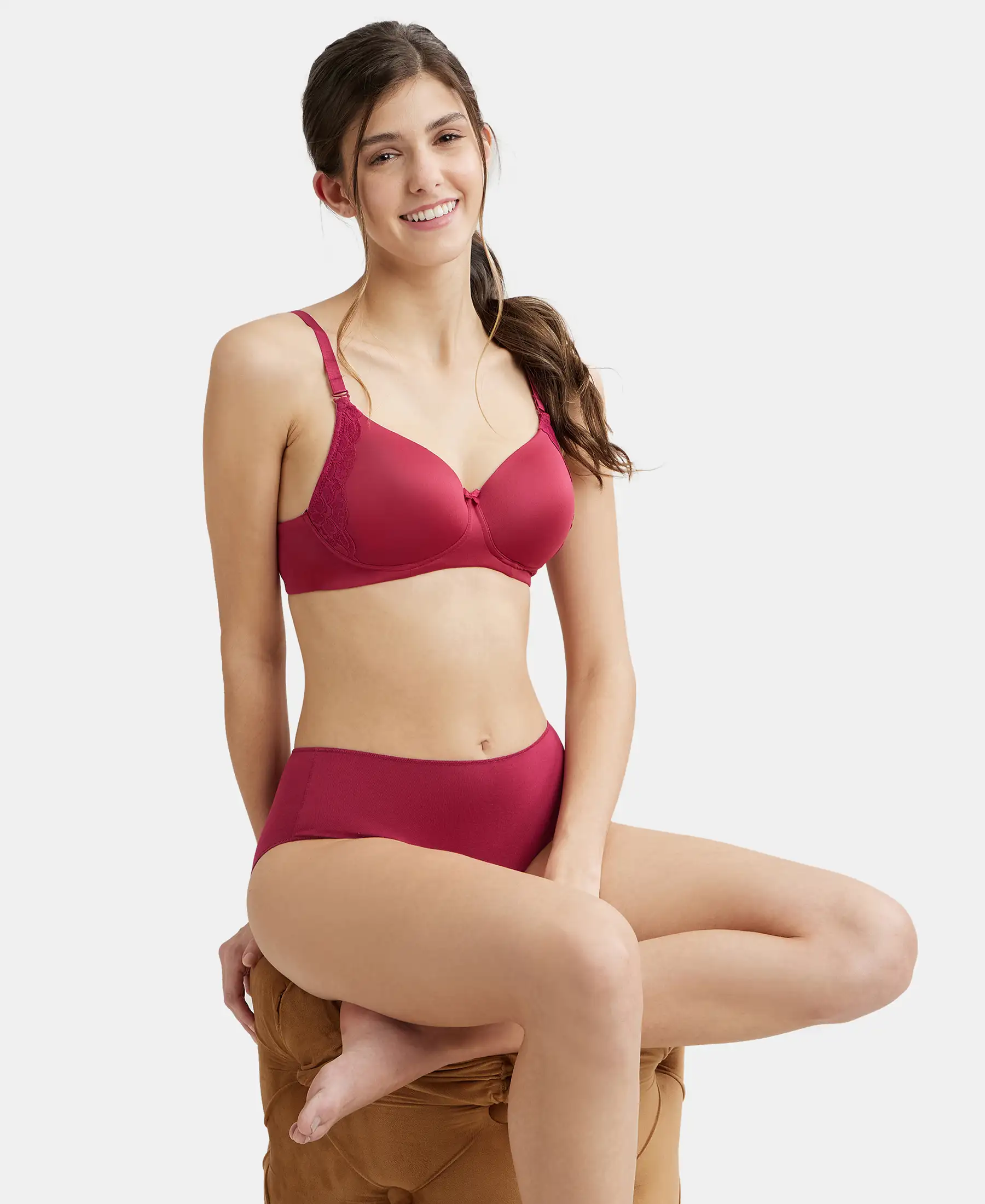 Wirefree Padded Soft Touch Microfiber Elastane Stretch Full Coverage T-Shirt Bra with Lace Styling - Anemone - Image 6