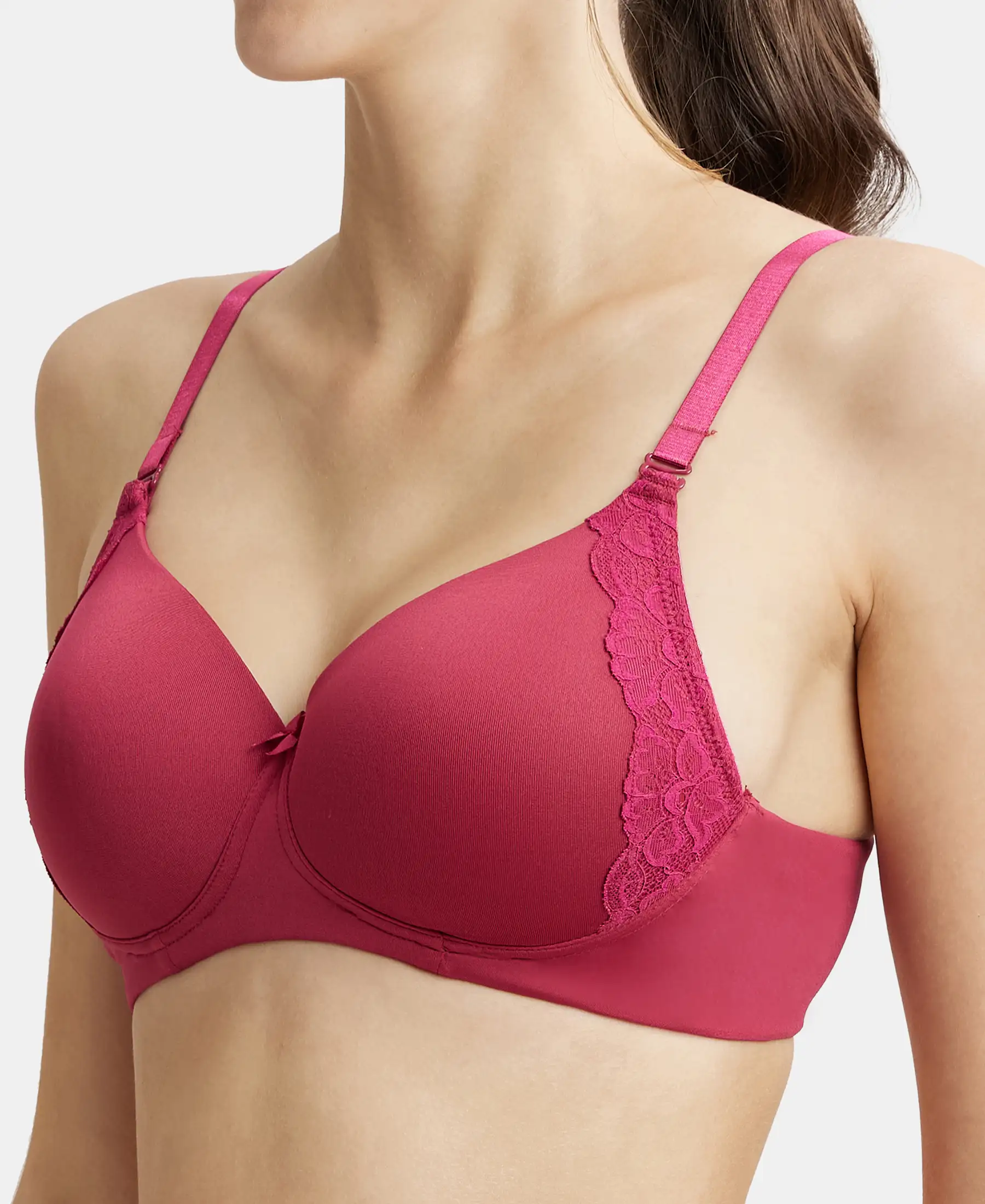 Wirefree Padded Soft Touch Microfiber Elastane Stretch Full Coverage T-Shirt Bra with Lace Styling - Anemone - Image 7