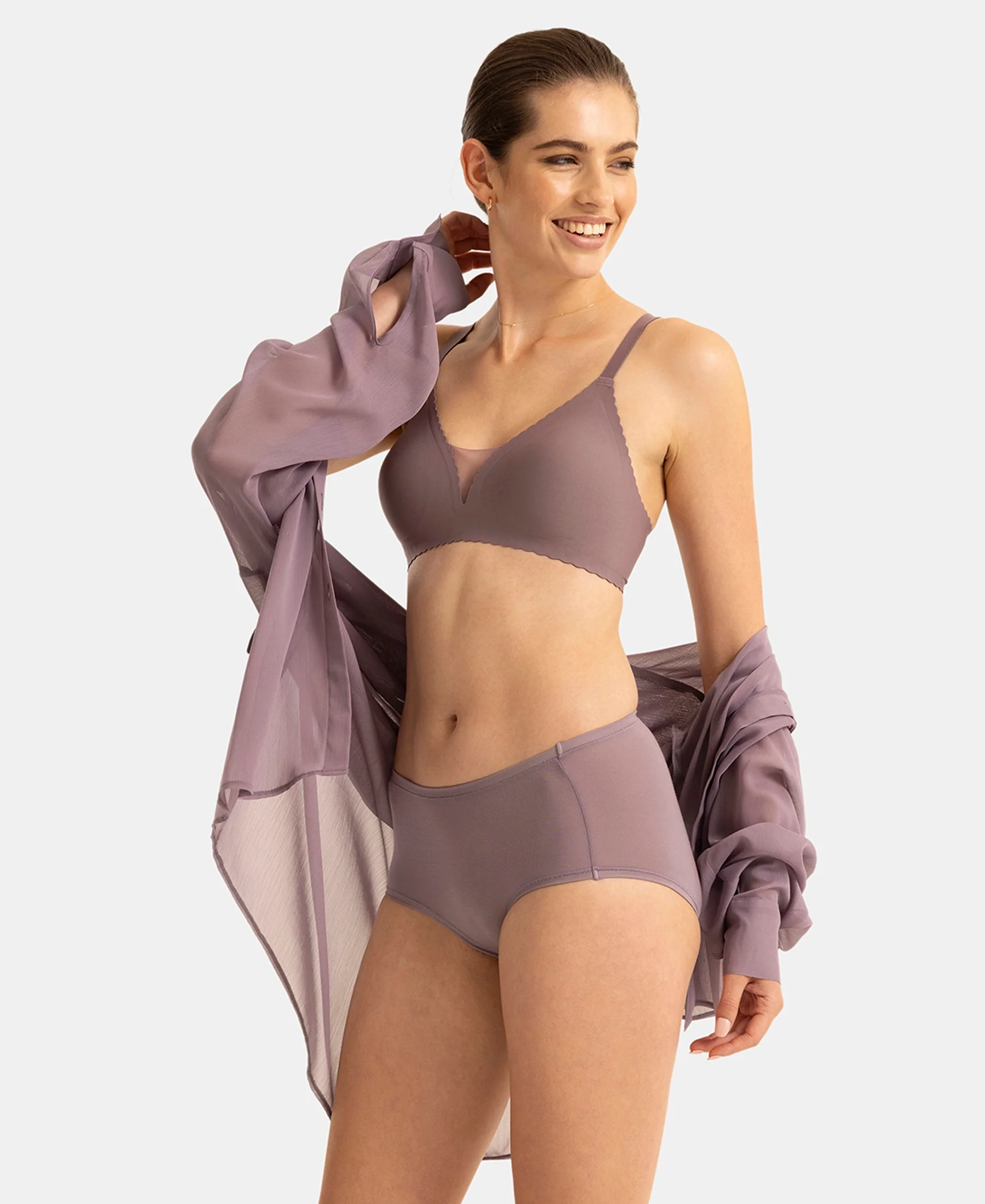 Wirefree Padded Soft Touch Microfiber Elastane Medium Coverage Bonded Tech T-Shirt Bra with Reinforced Side Support - Mauve - Image 5