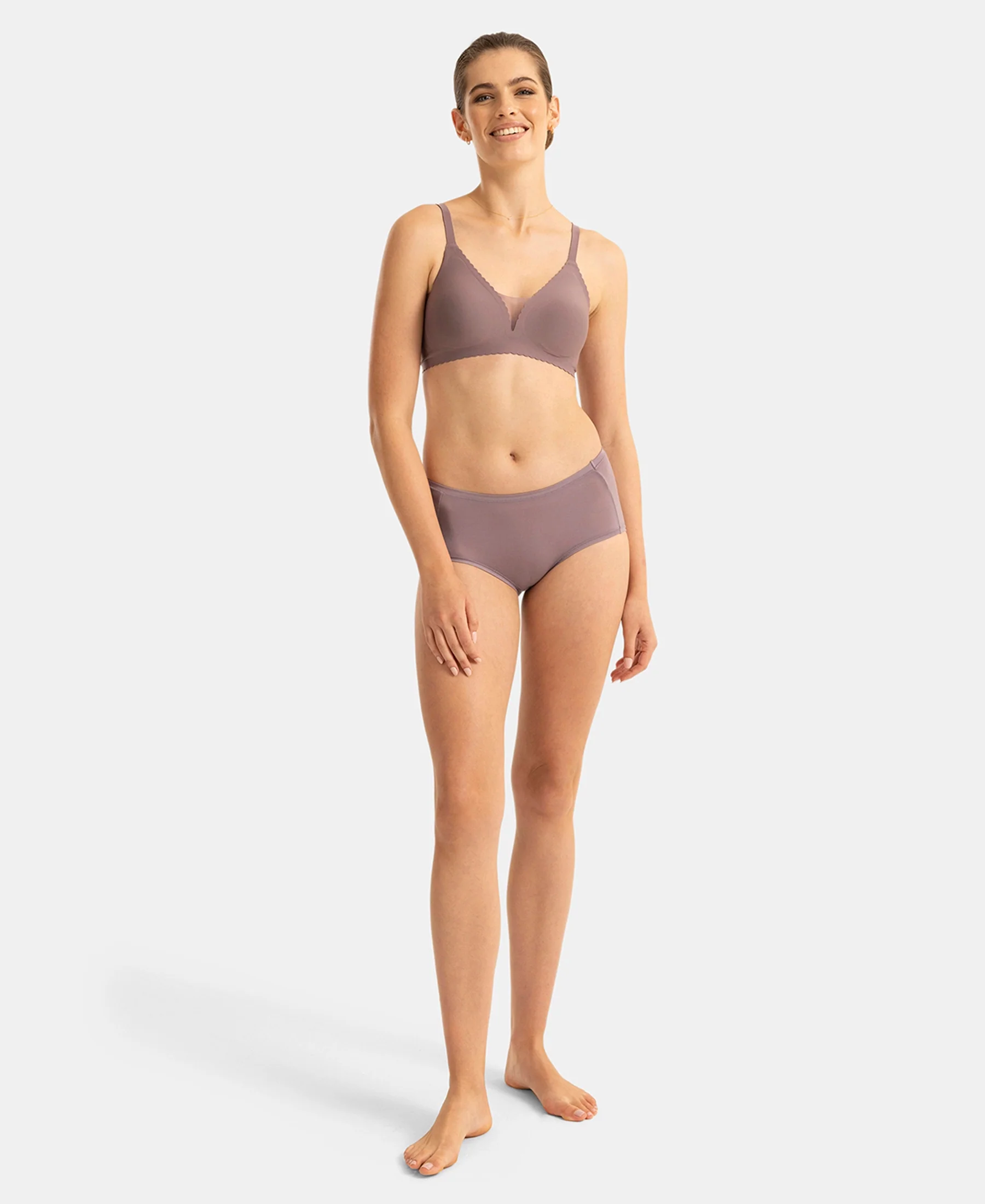 Wirefree Padded Soft Touch Microfiber Elastane Medium Coverage Bonded Tech T-Shirt Bra with Reinforced Side Support - Mauve - Image 6