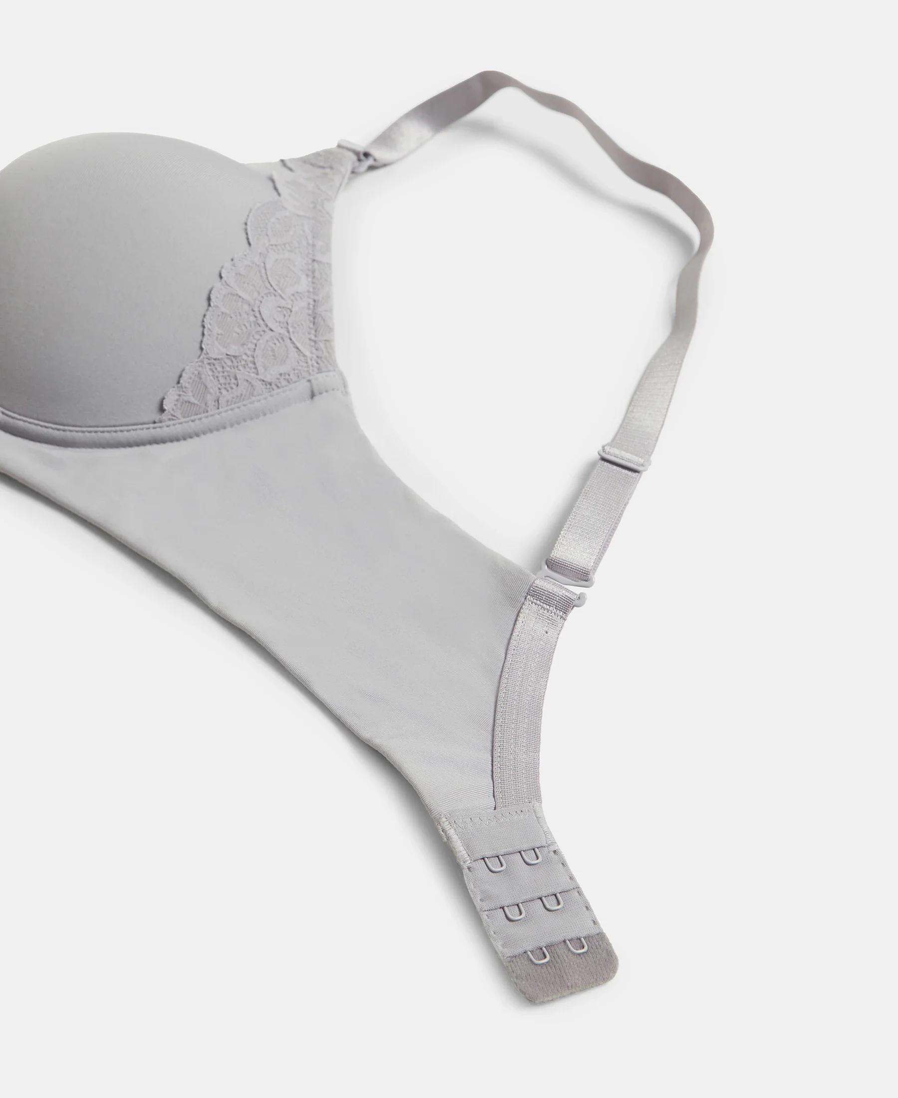 Wirefree Padded Soft Touch Microfiber Elastane Stretch Full Coverage T-Shirt Bra with Lace Styling - Lilac Grey - Image 10