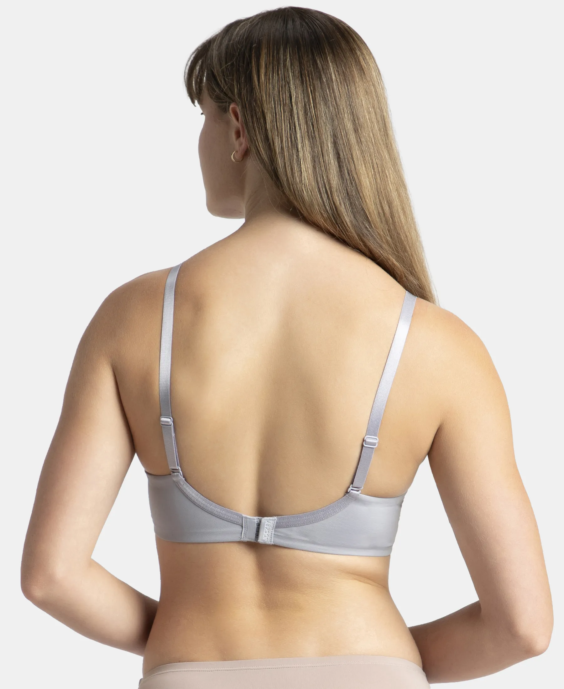 Wirefree Padded Soft Touch Microfiber Elastane Stretch Full Coverage T-Shirt Bra with Lace Styling - Lilac Grey - Image 3