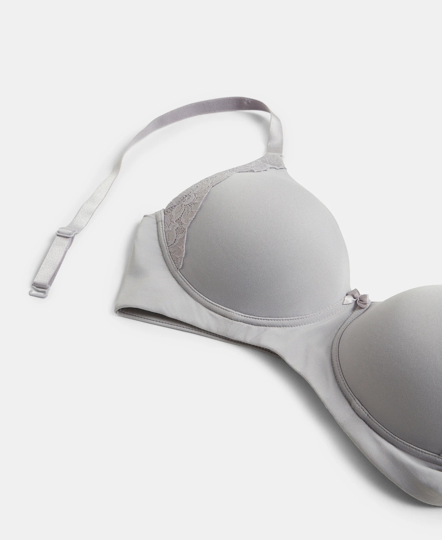 Wirefree Padded Soft Touch Microfiber Elastane Stretch Full Coverage T-Shirt Bra with Lace Styling - Lilac Grey - Image 9