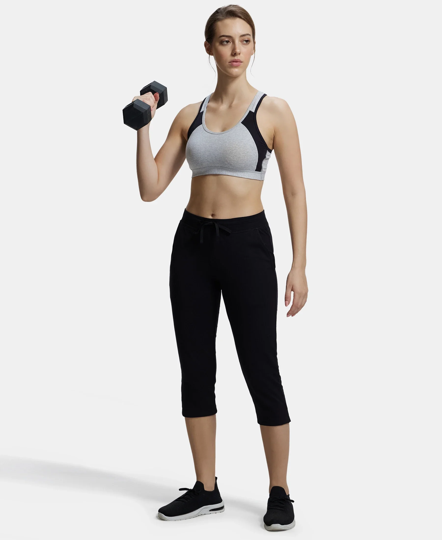 Wirefree Padded Super Combed Cotton Elastane Stretch Full Coverage Racerback Styling Active Bra with StayFresh and Moisture Move Treatment - Steel Grey & Black - Image 6